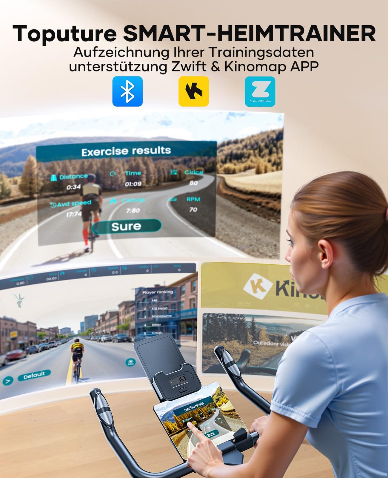 Toputure [2026 Aktualisierte] Heimtrainer Fahrrad mit APP und – Bild 2
