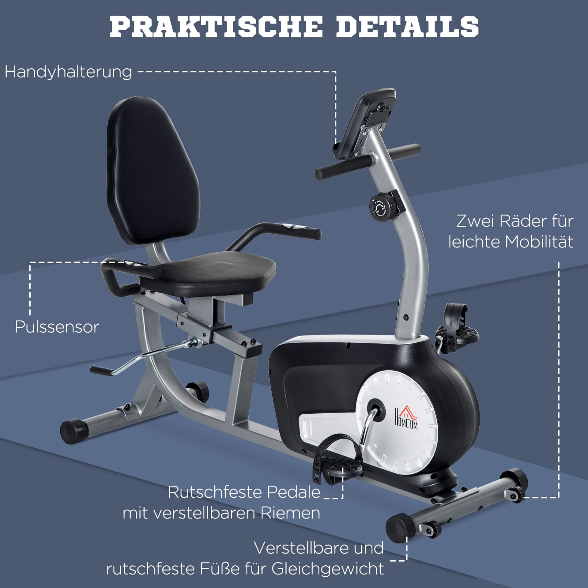 HOMCOM Heimtrainer Ergometer Liegefahrrad Heimtrainer mit – Bild 6