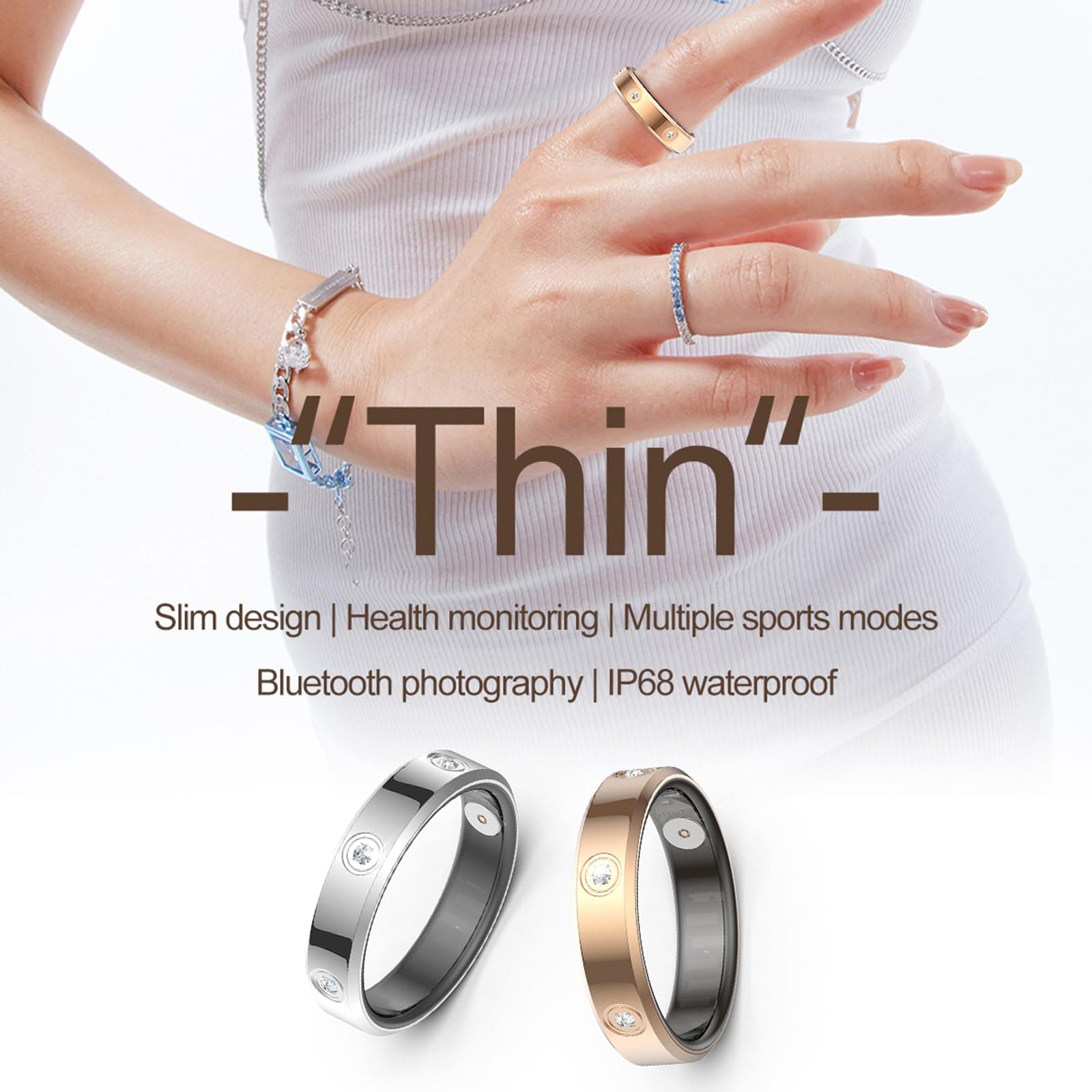 Smart Ring Damen Herren Rosegold Silber Fitnessring für – Bild 2