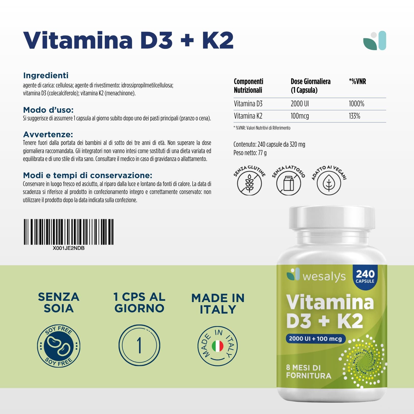 WESALYS Vitamina D3 K2 240 Capsule – Bild 6