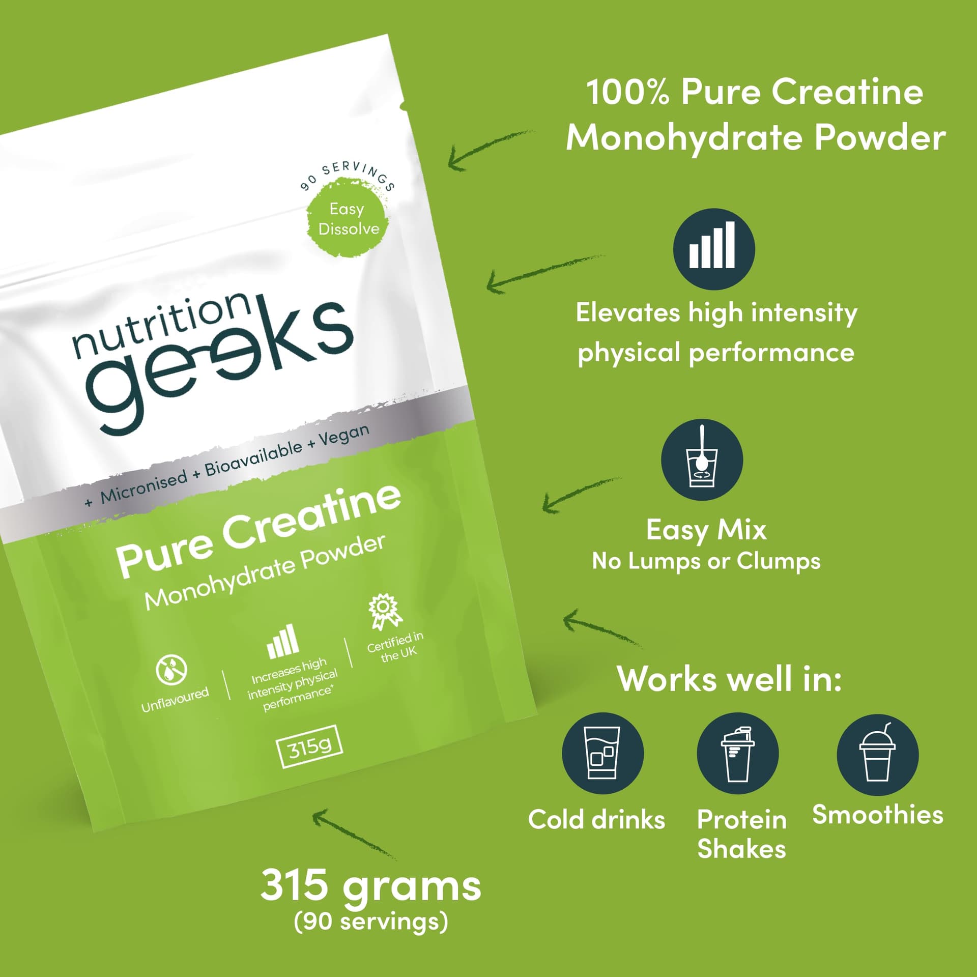 Nutrition Geeks Pure Creatine Monohydrate Powder - 315g – Bild 3