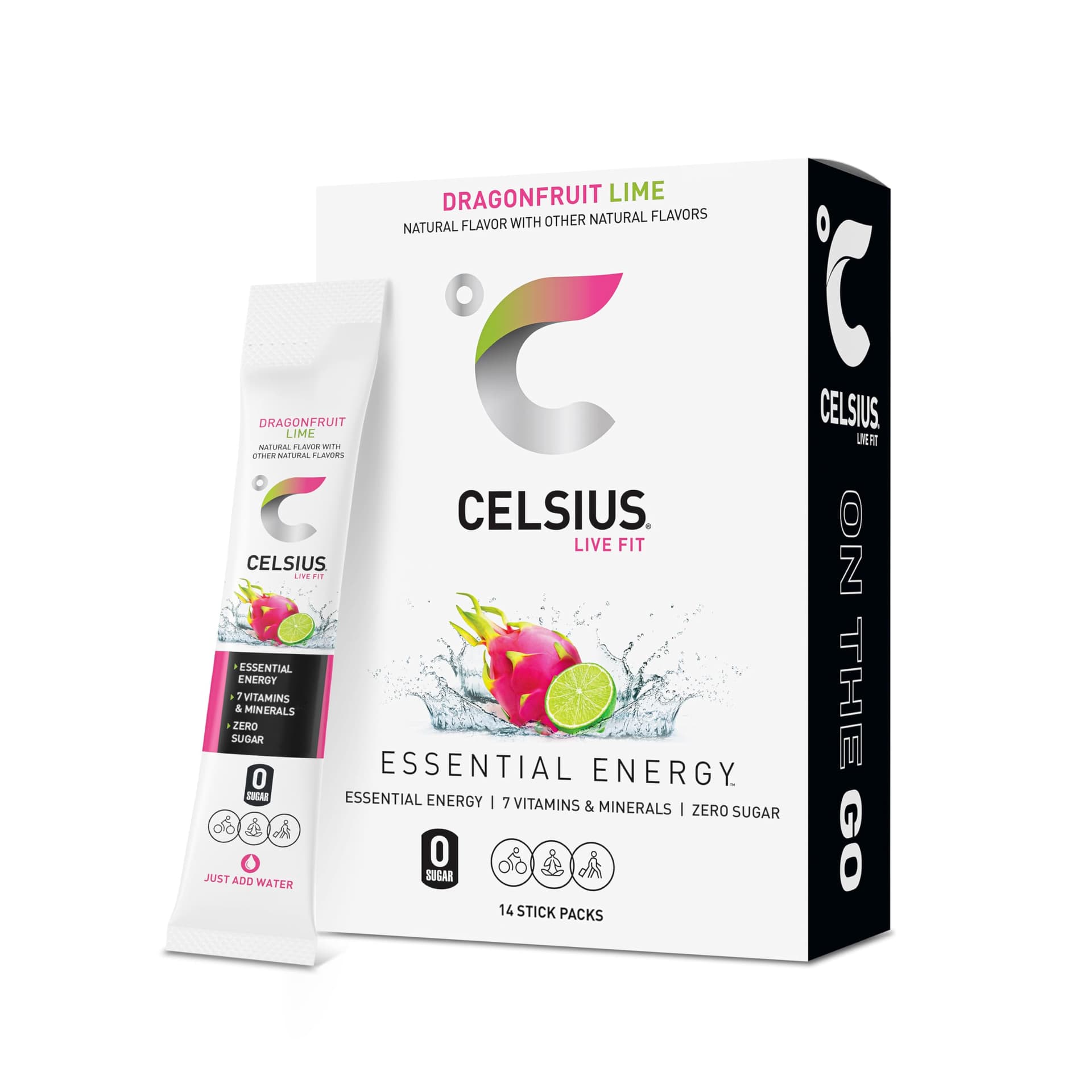 CELSIUS ® On-The-Go Powder Sticks Dragonfruit Lime, Essential Energy 2.8 Oz