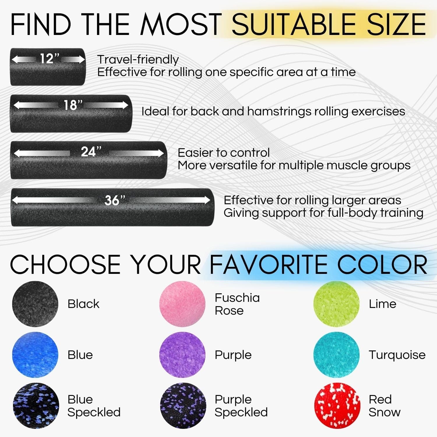 Yes4All Hochdichte Faszienrolle 30/45/60/90 CM Foam Roller – Bild 3