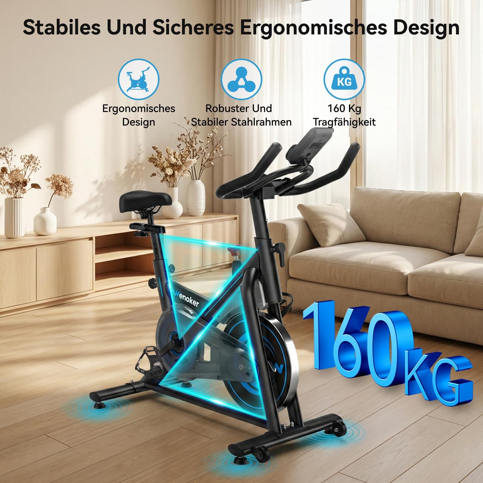 Wenoker Heimtrainer Fahrrad mit App – Bild 3