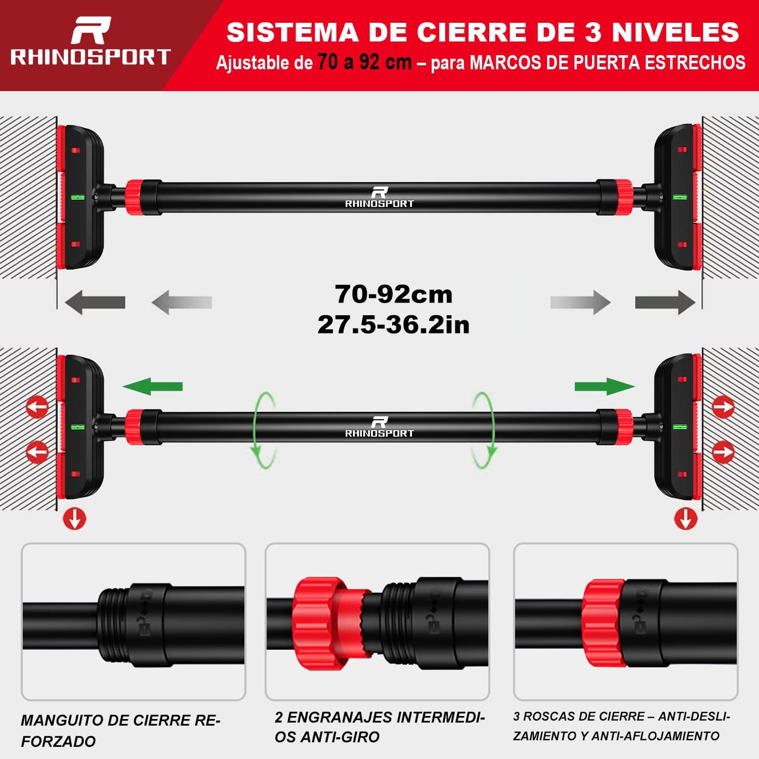 RHINOSPORT Barra de dominadas para puerta – Bild 4