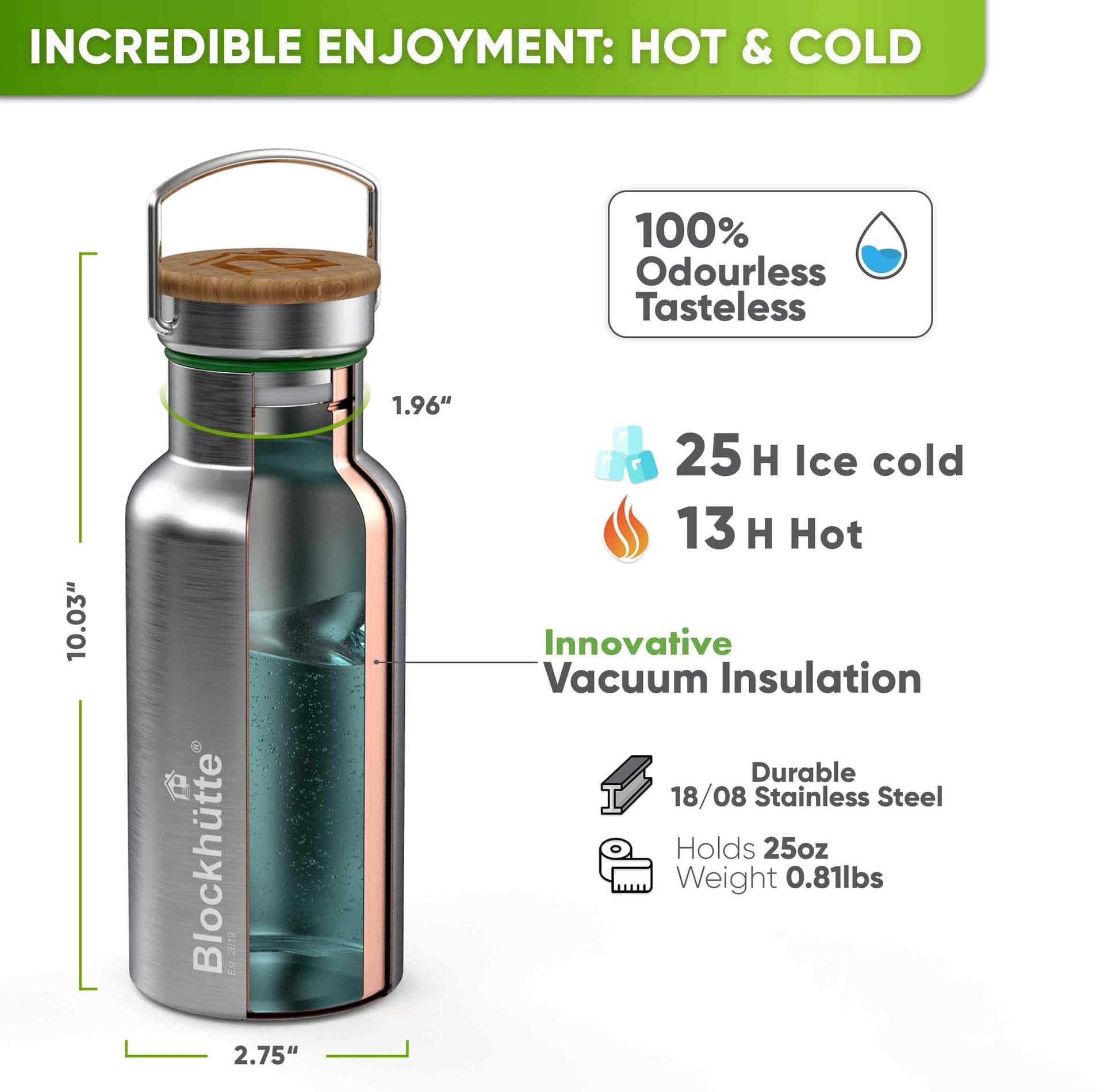 Blockhütte Premium Edelstahl Trinkflasche isoliert I 750ml – Bild 2