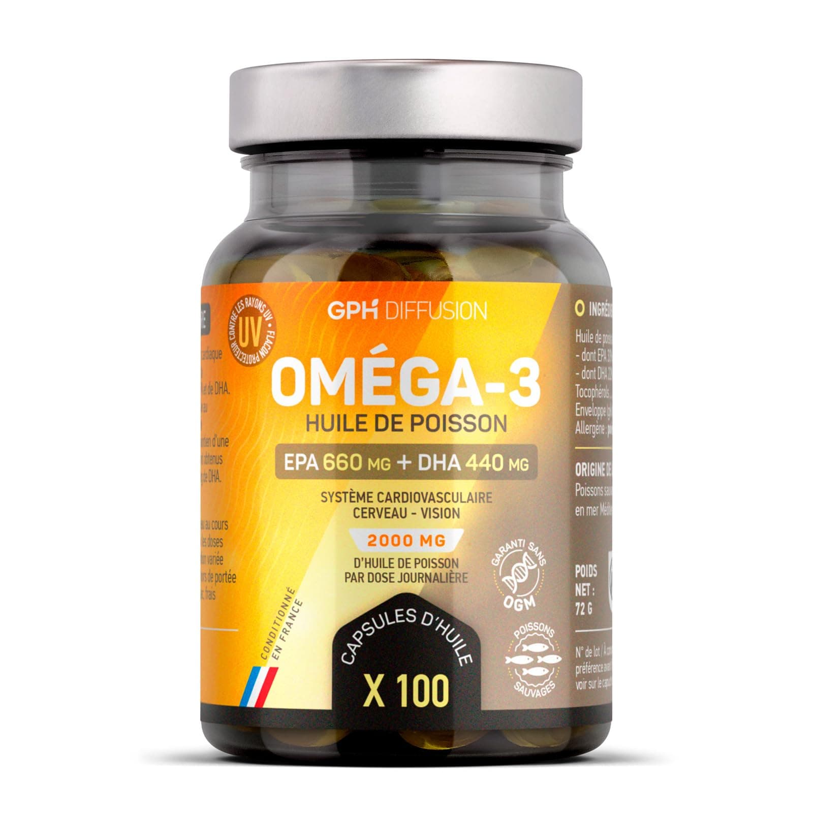 GPH DIFFUSION Oméga 3 - Huile de Poissons Sauvages - Cerveau - Vision - Coeur - EPA 660mg