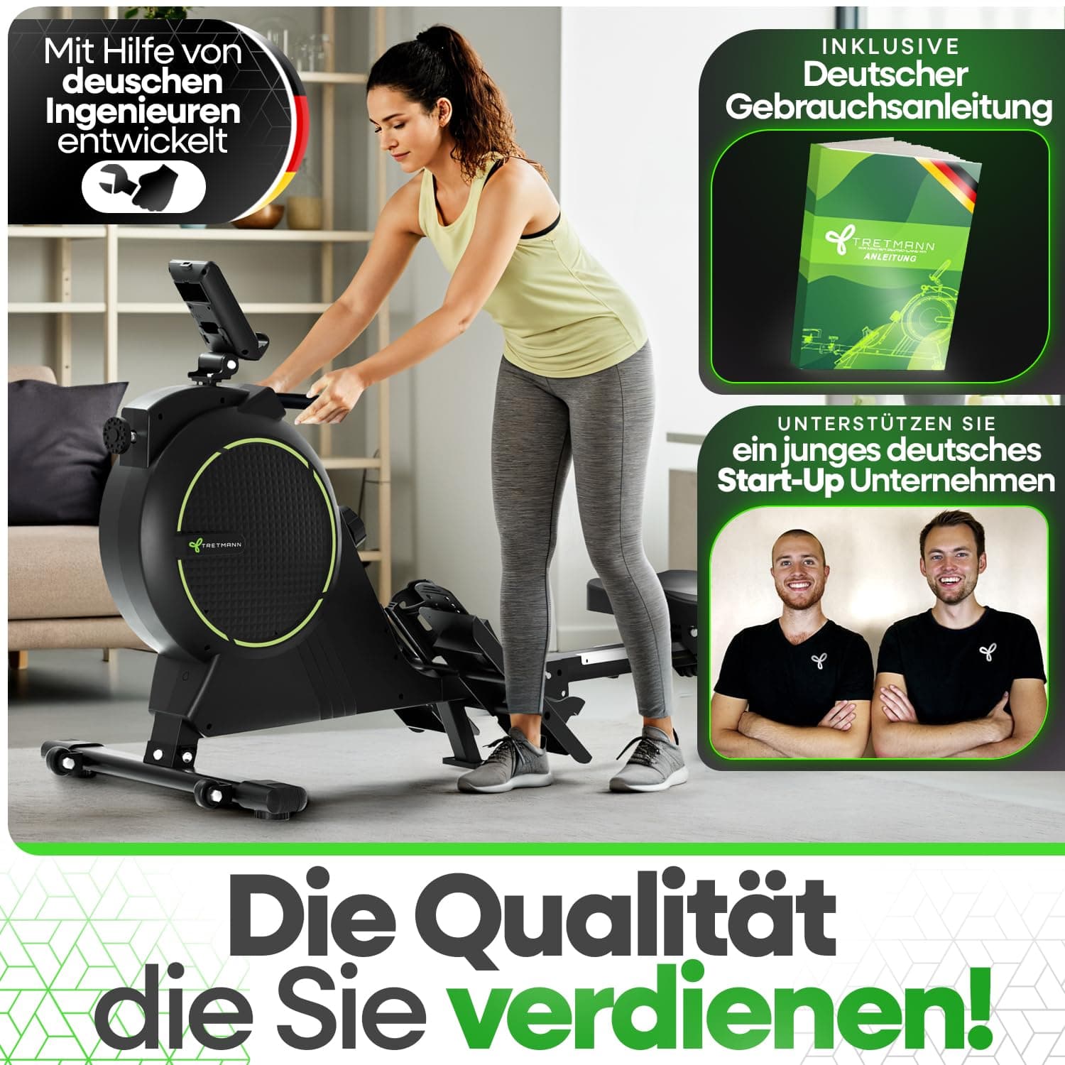 TRETMANN NEU Tretmann Rudergerät für Zuhause Set - extra leise- [Wirbelstrombremse2.0] bis 150KG – Bild 7