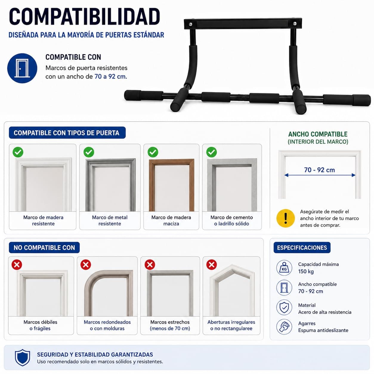 CABLEPELADO Barra dominadas para entrenamiento de fuerza – Bild 5