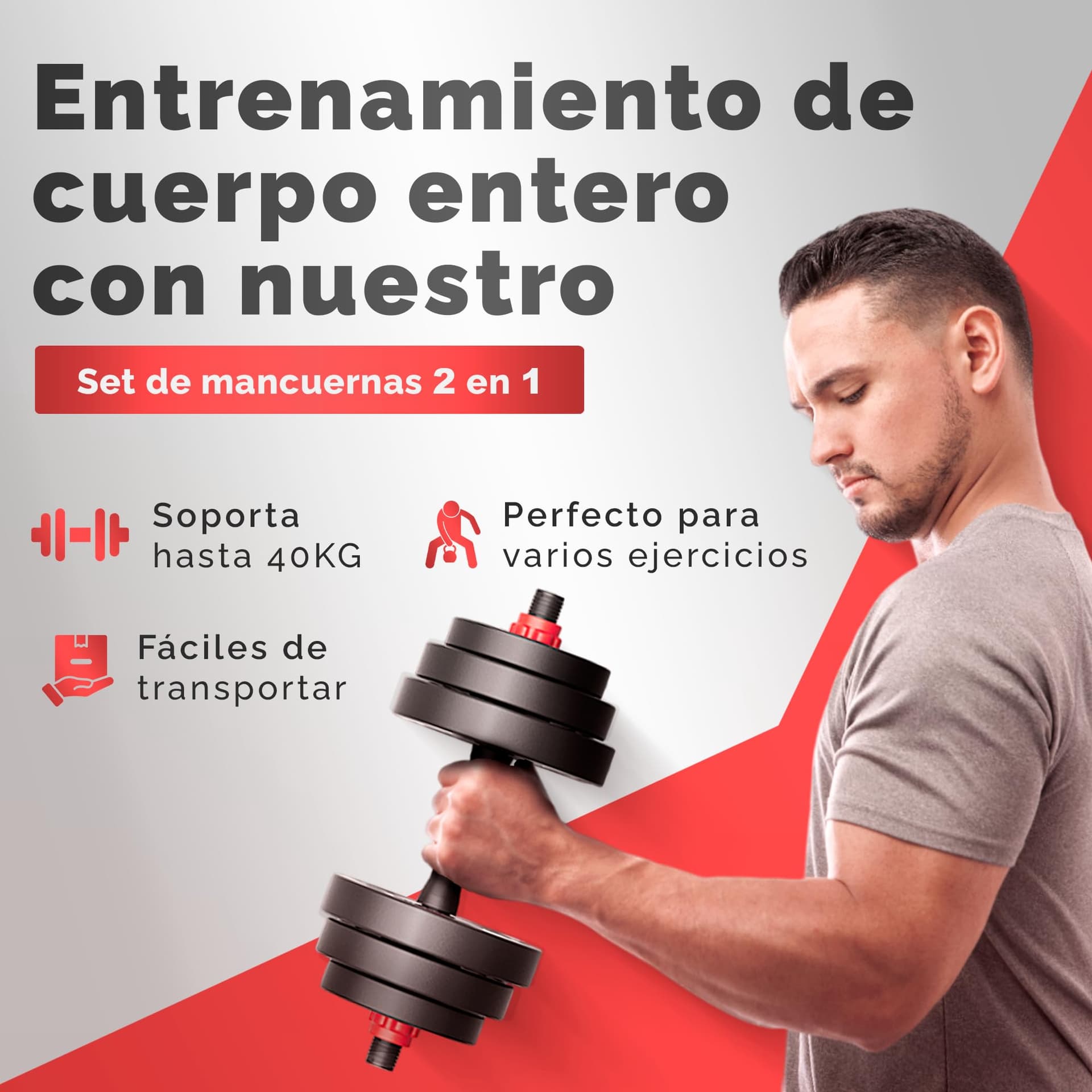 JUPPLIES Juego de Mancuernas Ajustables 4 en 1 + Kettlebell - 10kg – Bild 7