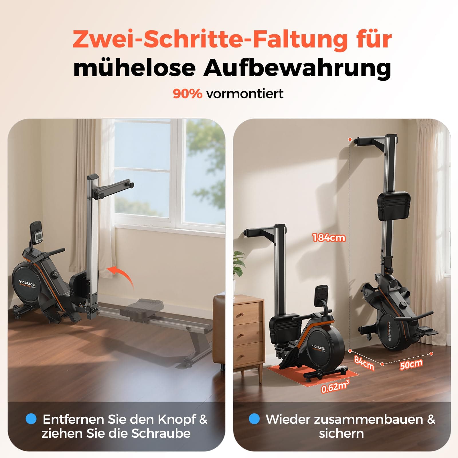 YOSUDA Rudergerät Zuhause, 16 Dynam. Widerstand, für Große bis 181kg – Bild 4