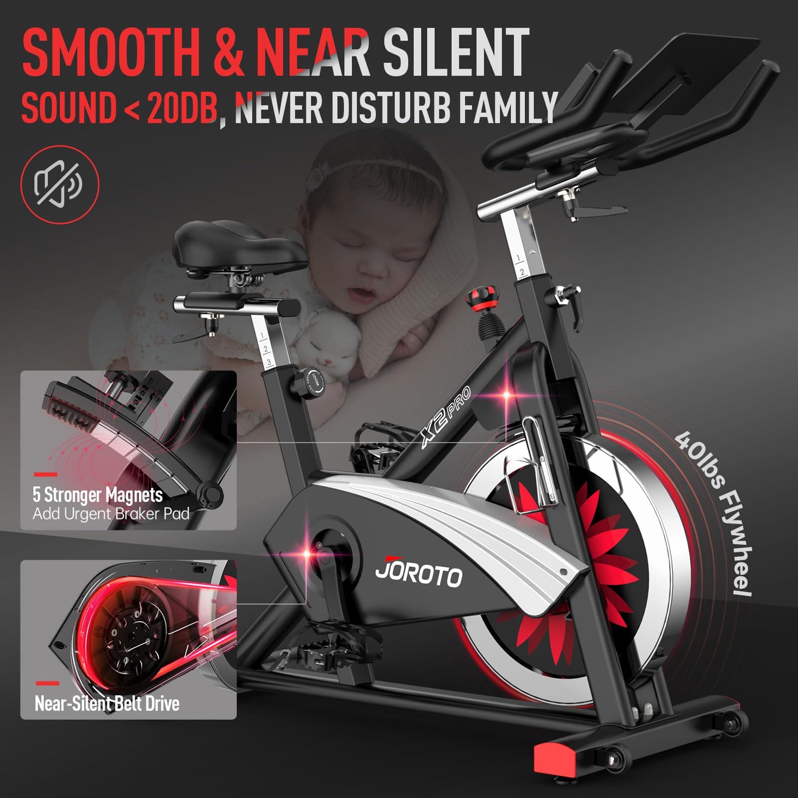 JOROTO Ergometer Heimtrainer X2PRO Bluetooth Hometrainer – Bild 5