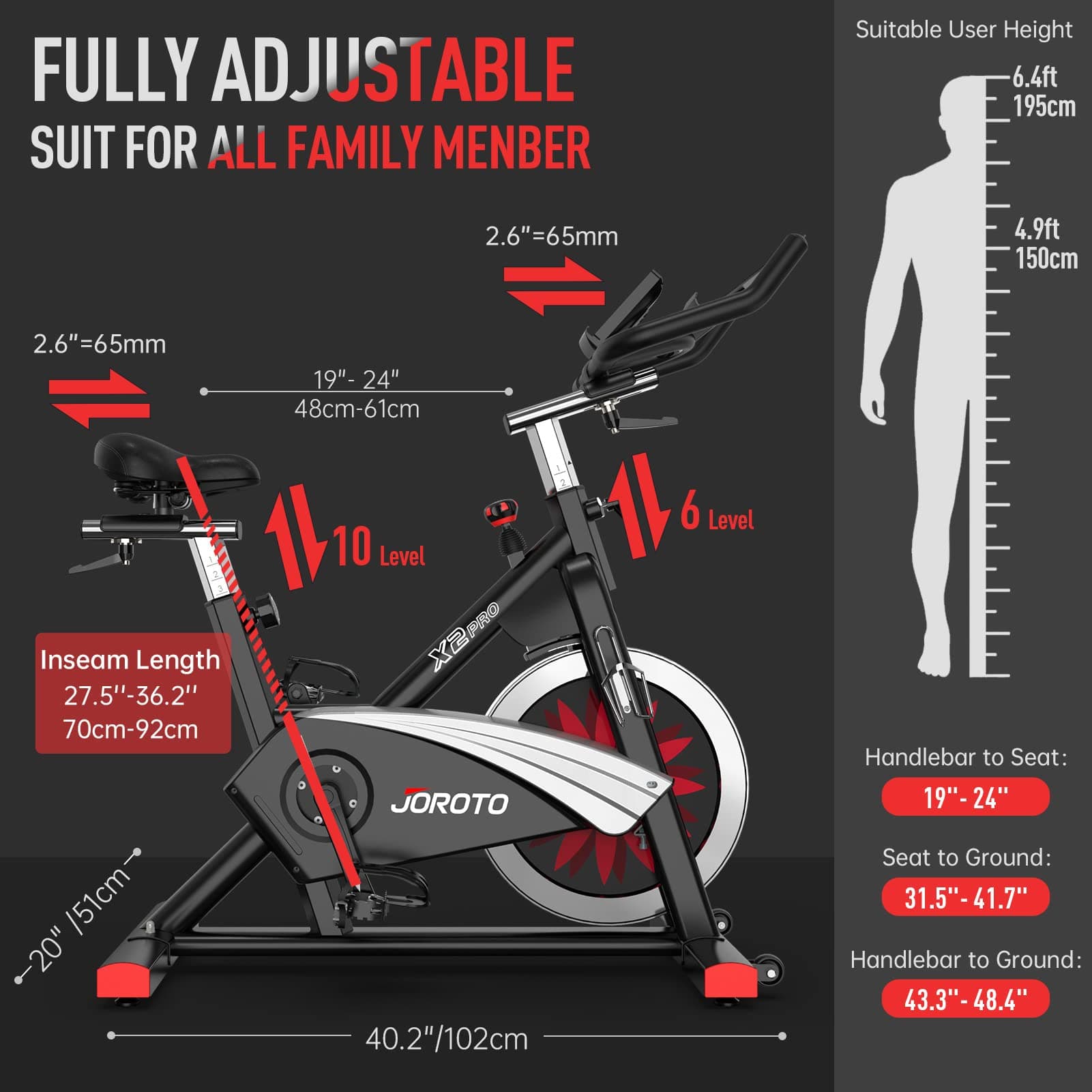 JOROTO Ergometer Heimtrainer X2PRO Bluetooth Hometrainer – Bild 6