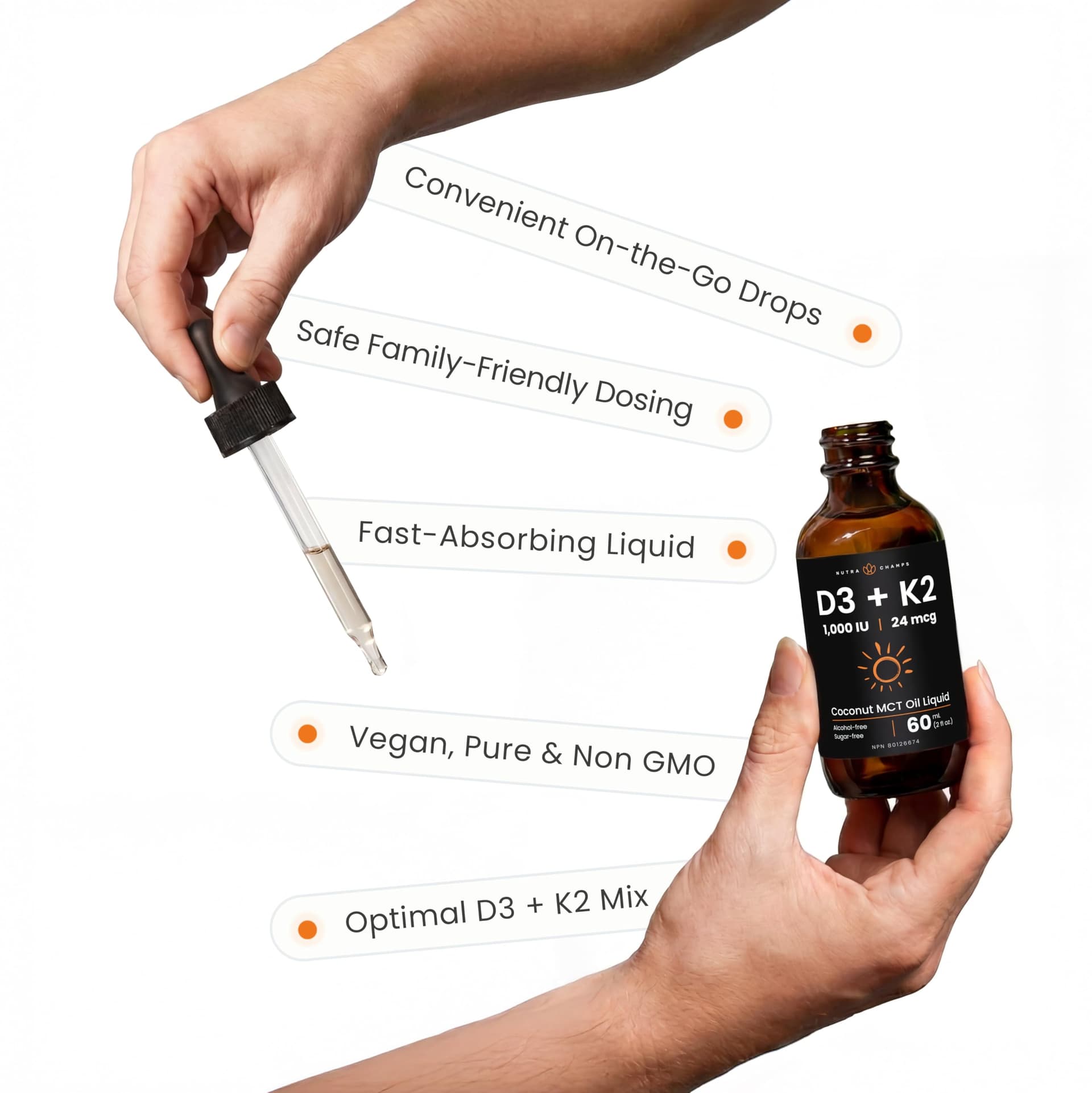 NutraChamps Vitamin D3 K2 Drops for Kids & Adults | 1000 IU D3 Per 0.2ml – Bild 4