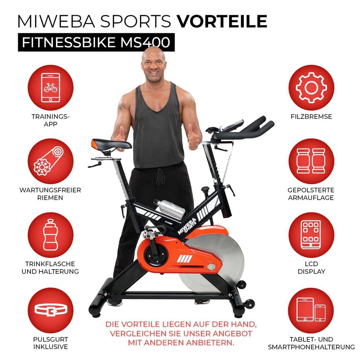Miweba Sports Profi Indoor Cycling Bike MS400 | 22 Kg – Bild 2