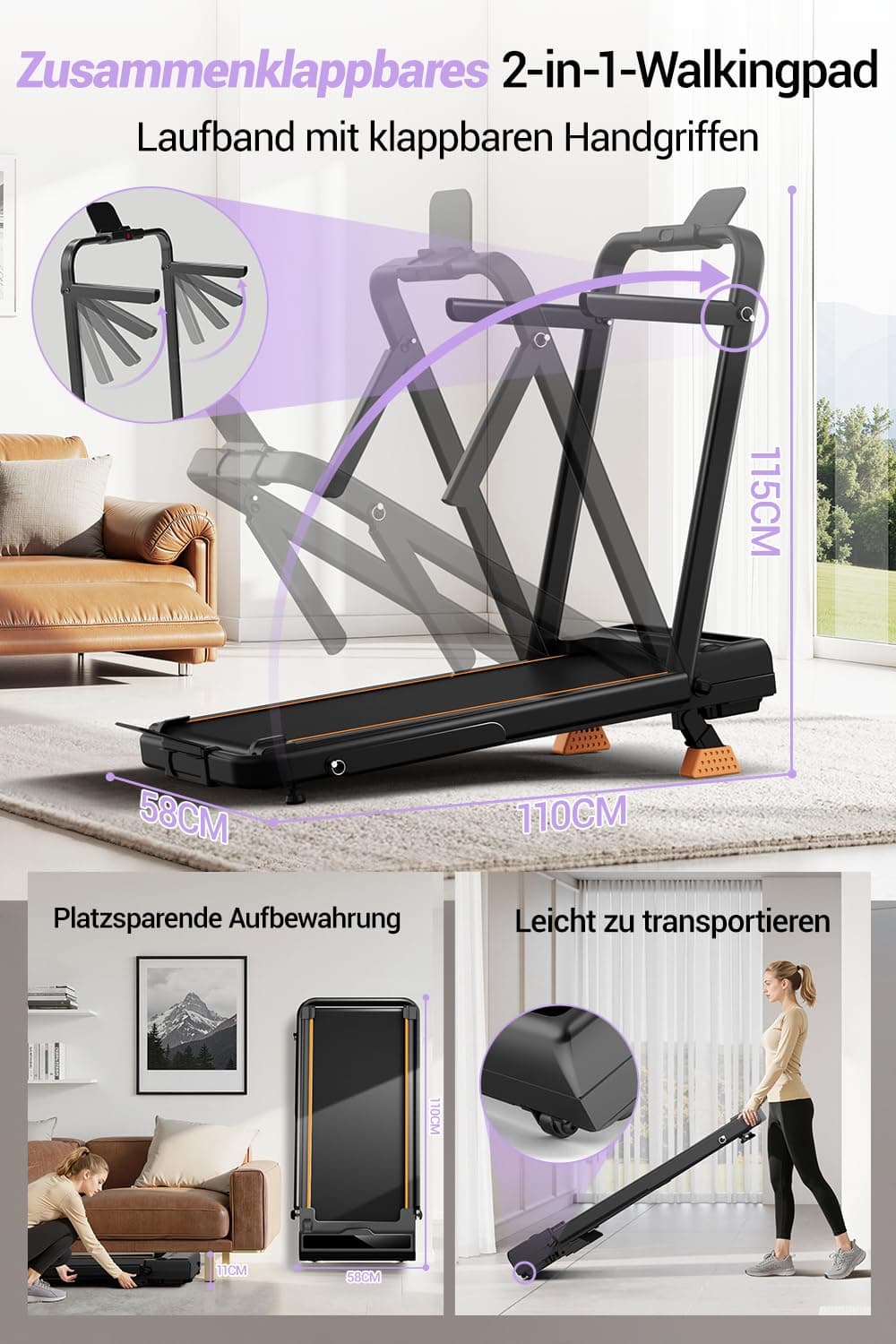 LONTEK Walking Pad Klappbar mit Steigung 10KM/H – Bild 4