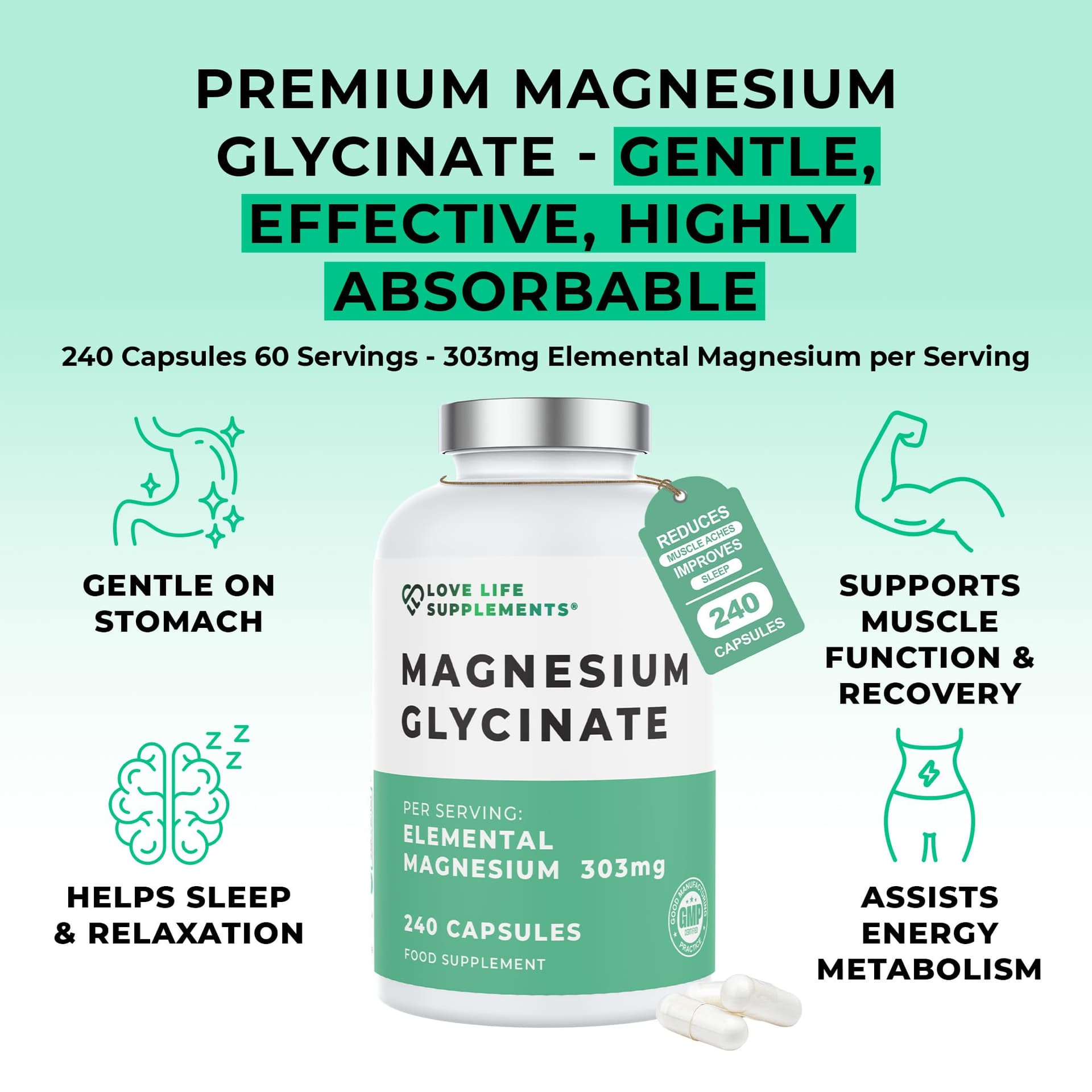 LOVE LIFE SUPPLEMENTS Pure Magnesium Glycinate (Bisglycinate) – Bild 2