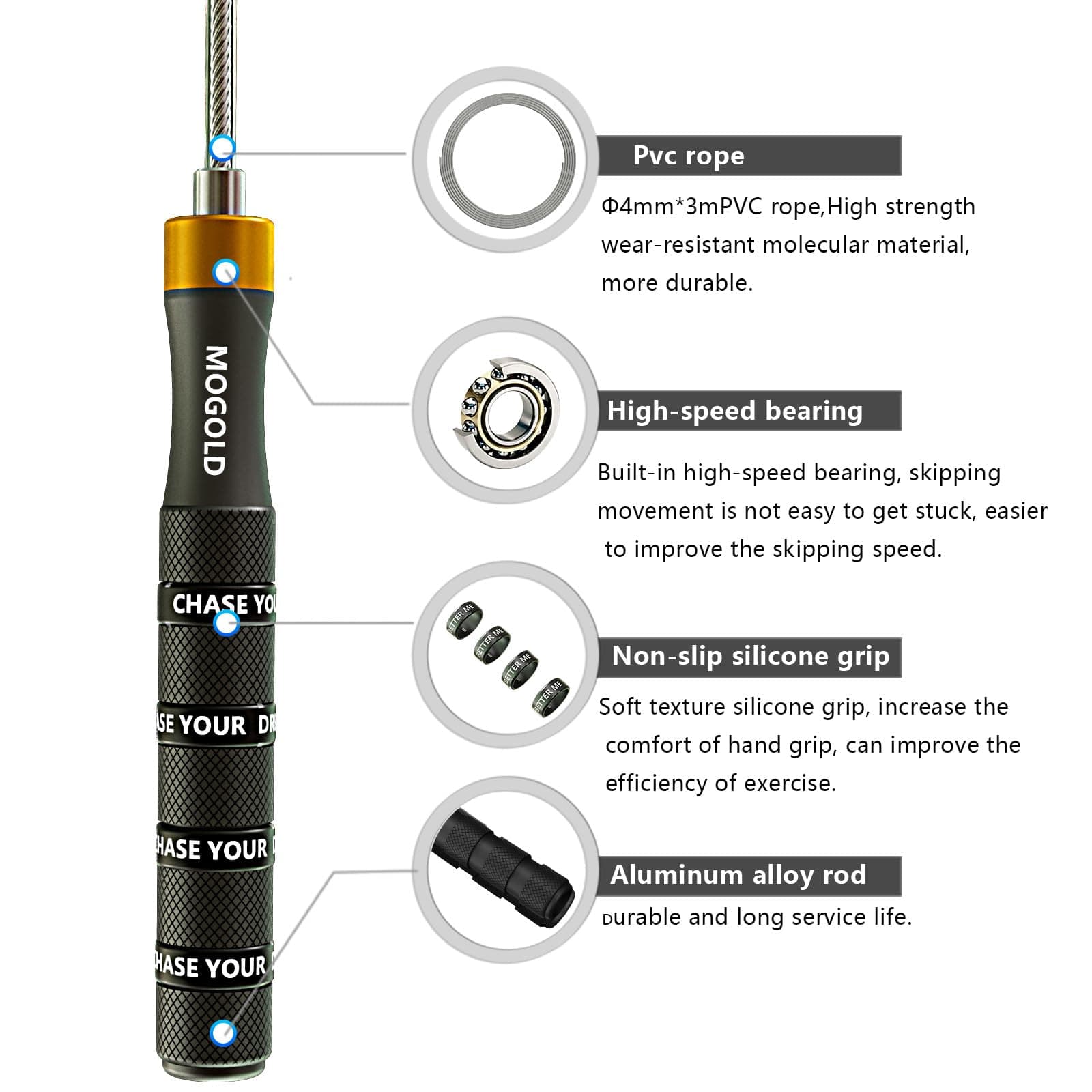 MOGOLD Profi Springseil für Boxen Sport Erwachsene Fitness – Bild 2