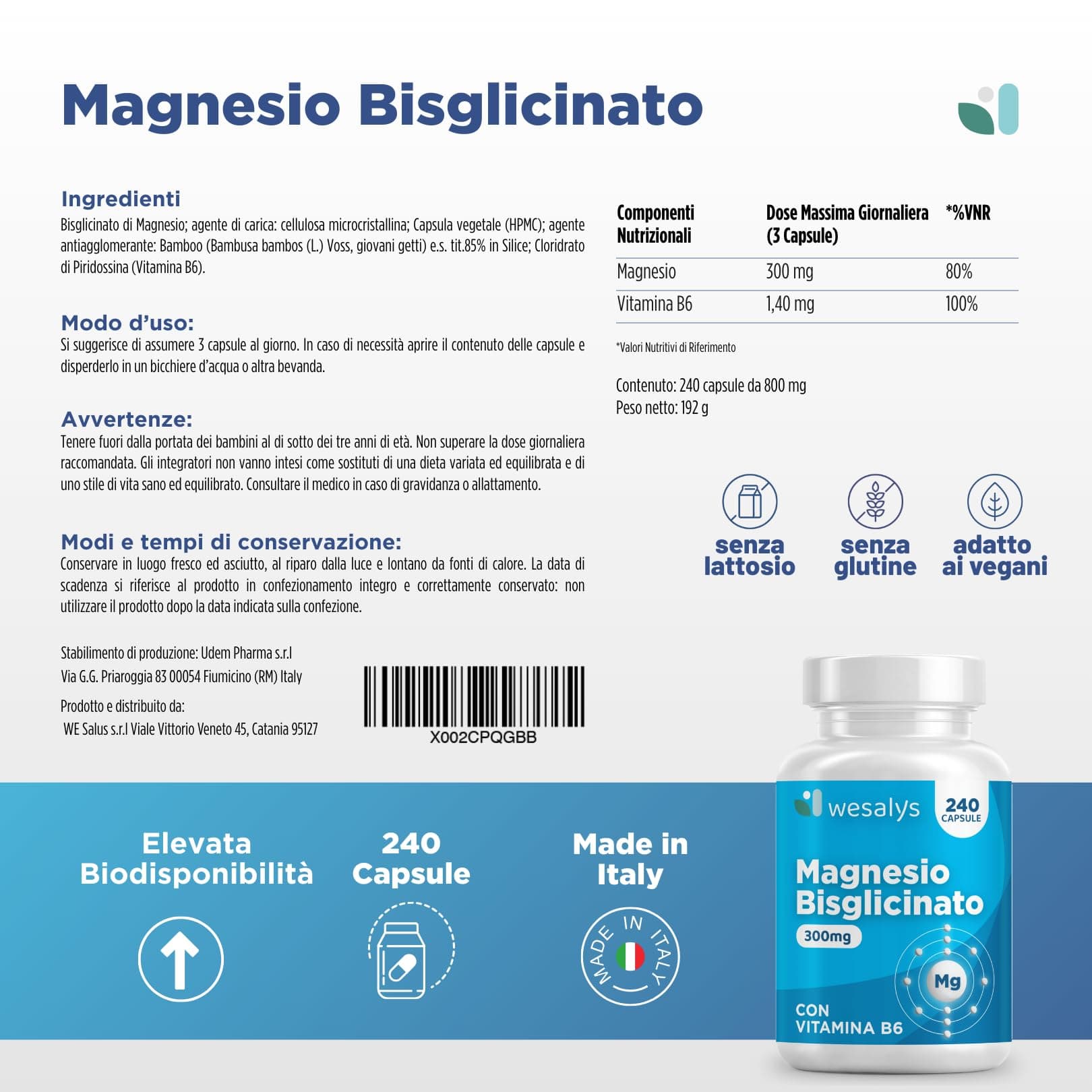 WESALYS Magnesio Bisglicinato 240 Capsule (fino a 4 mesi) I Forma – Bild 7