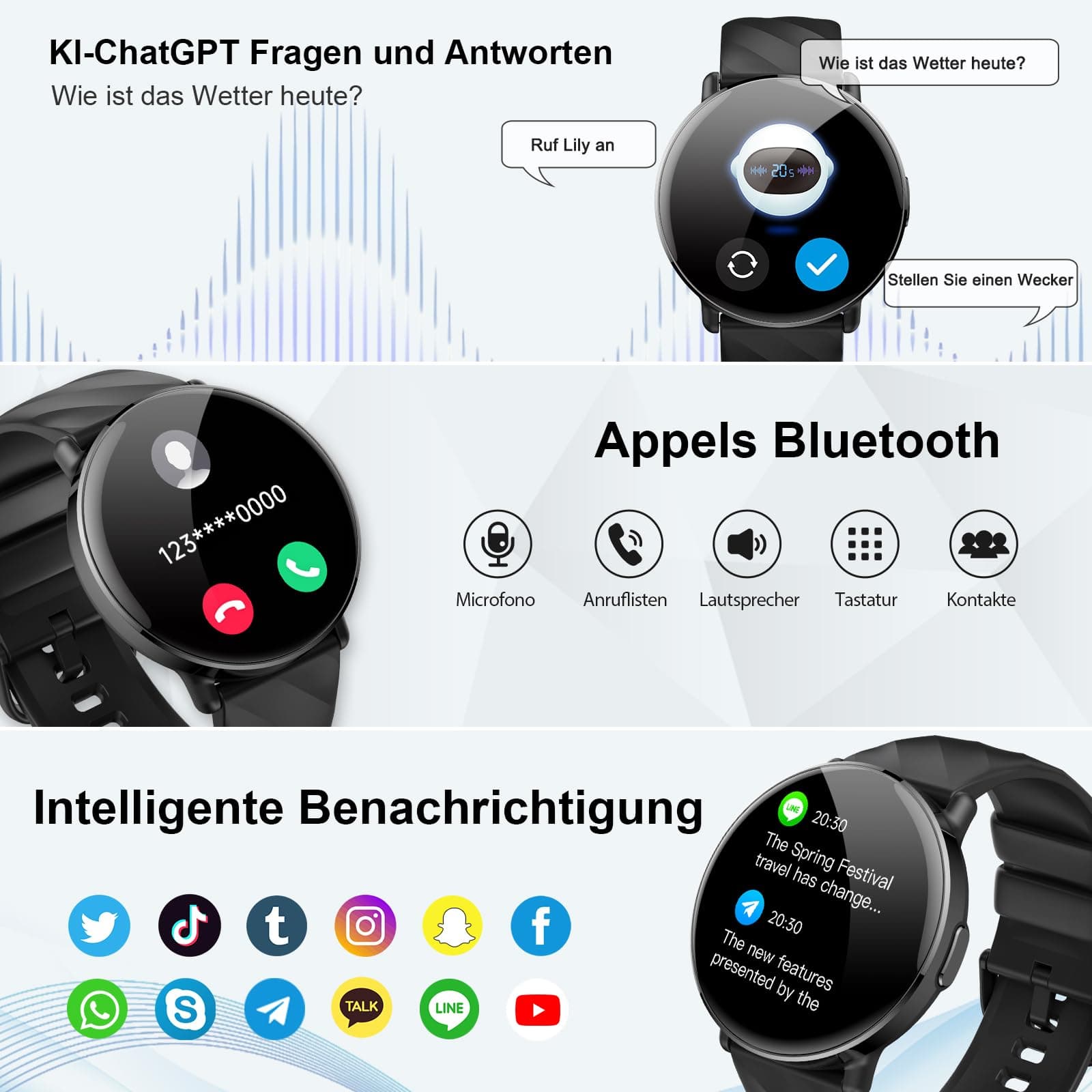 OWMSIC Smartwatch Damen Herren mit ChatGPT KI-Assistent – Bild 2