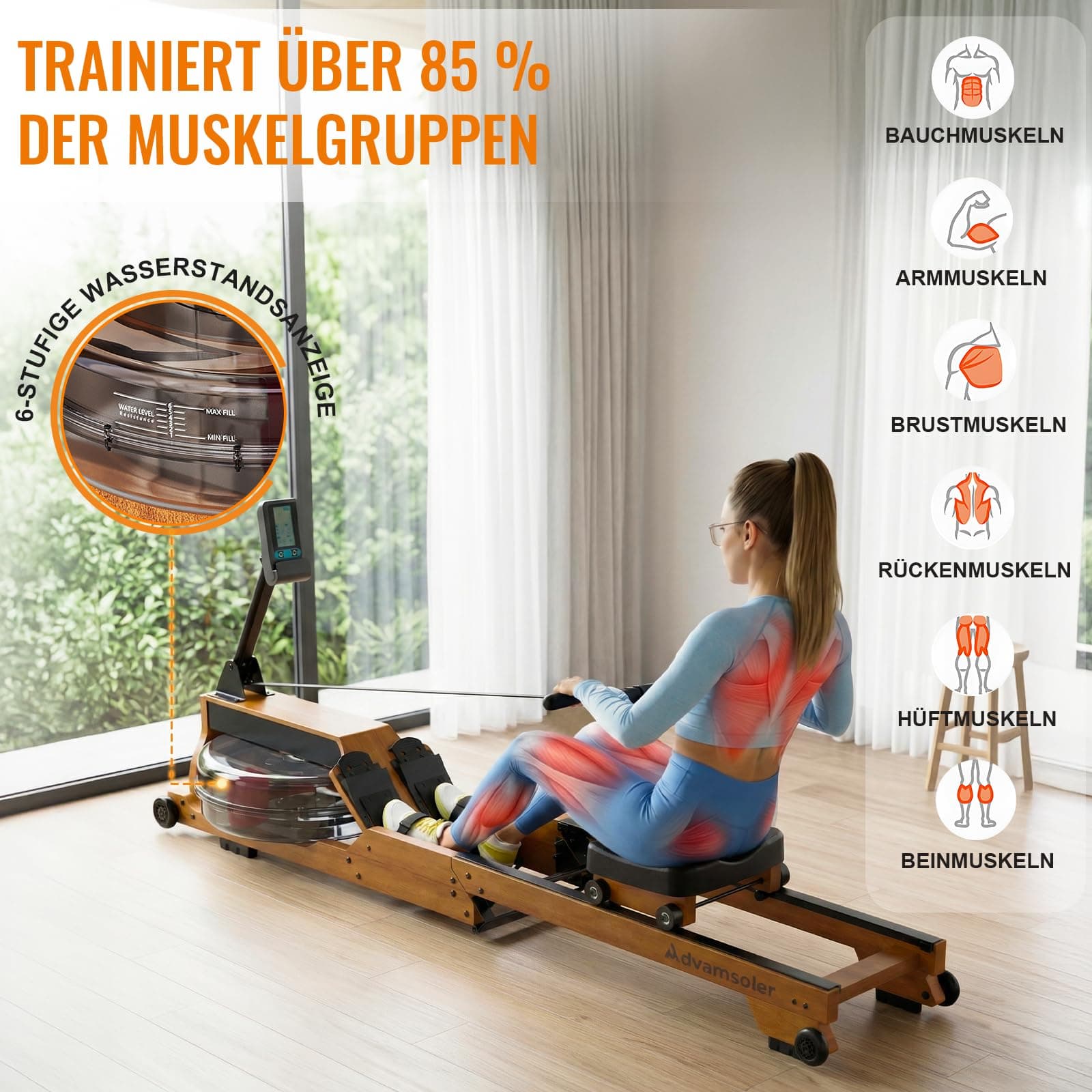 Advamsoler [2026 Neu] Advamsoler Wasser Rudergerät aus Massivholz – Bild 6