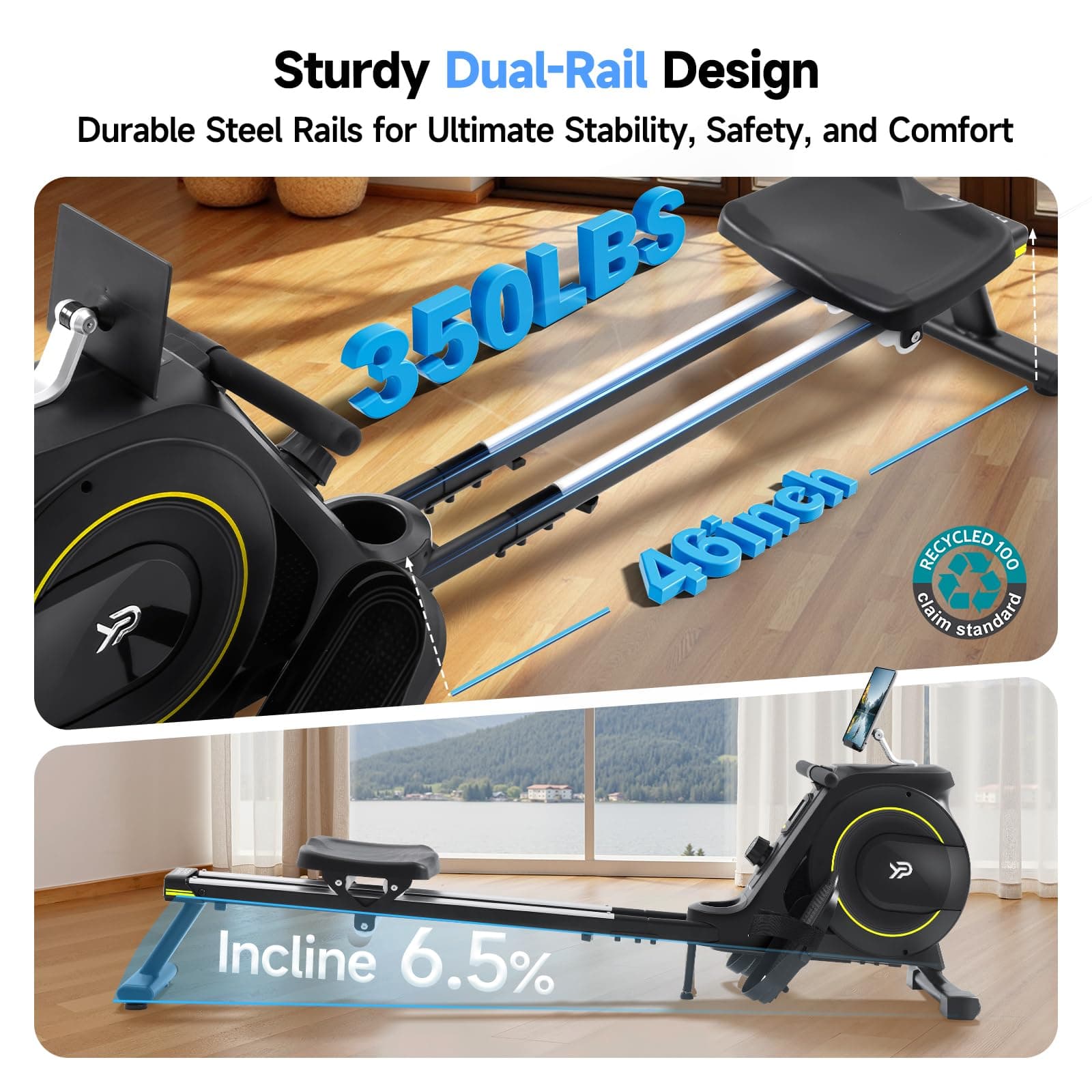 YPOO Rowing Machine for Home, 350 LB – Bild 4
