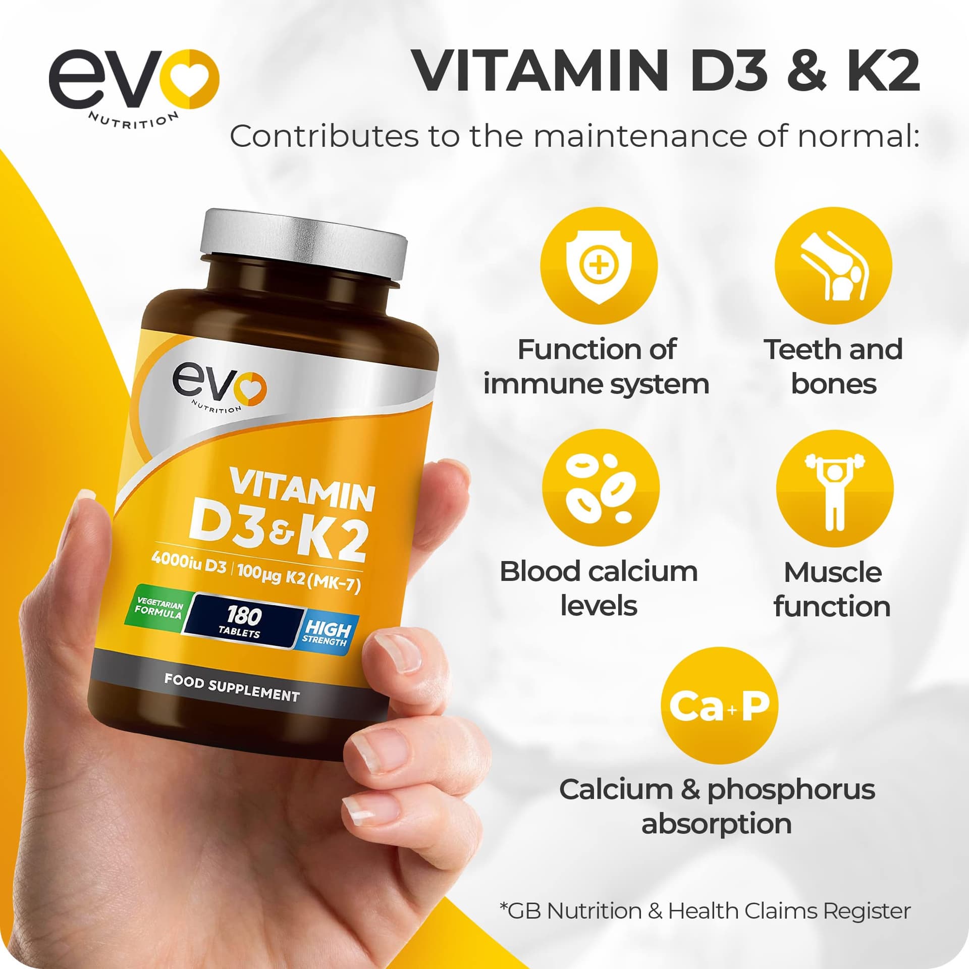 EVO NUTRITION Vitamin D3 4000iu & Vitamin K2 100ug (MK7) |180 D K – Bild 3