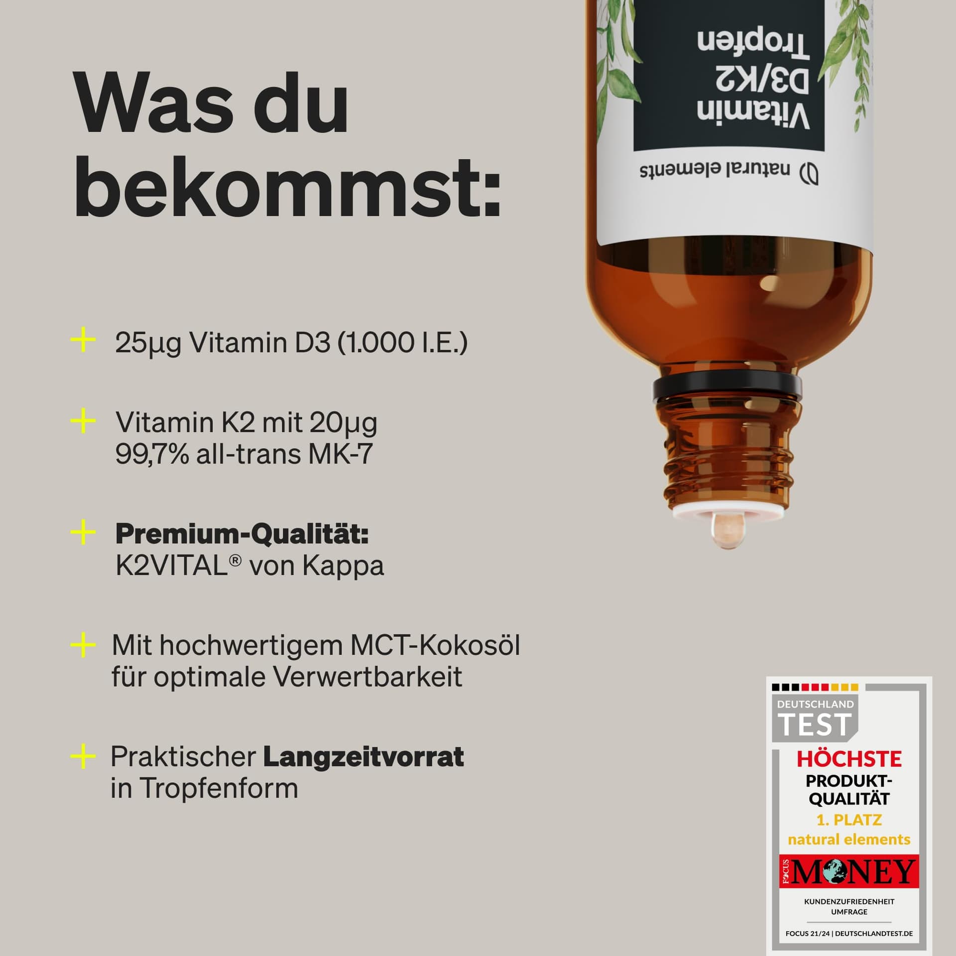 Natural Elements Vitamin D3 + K2 Tropfen 50ml – Bild 4