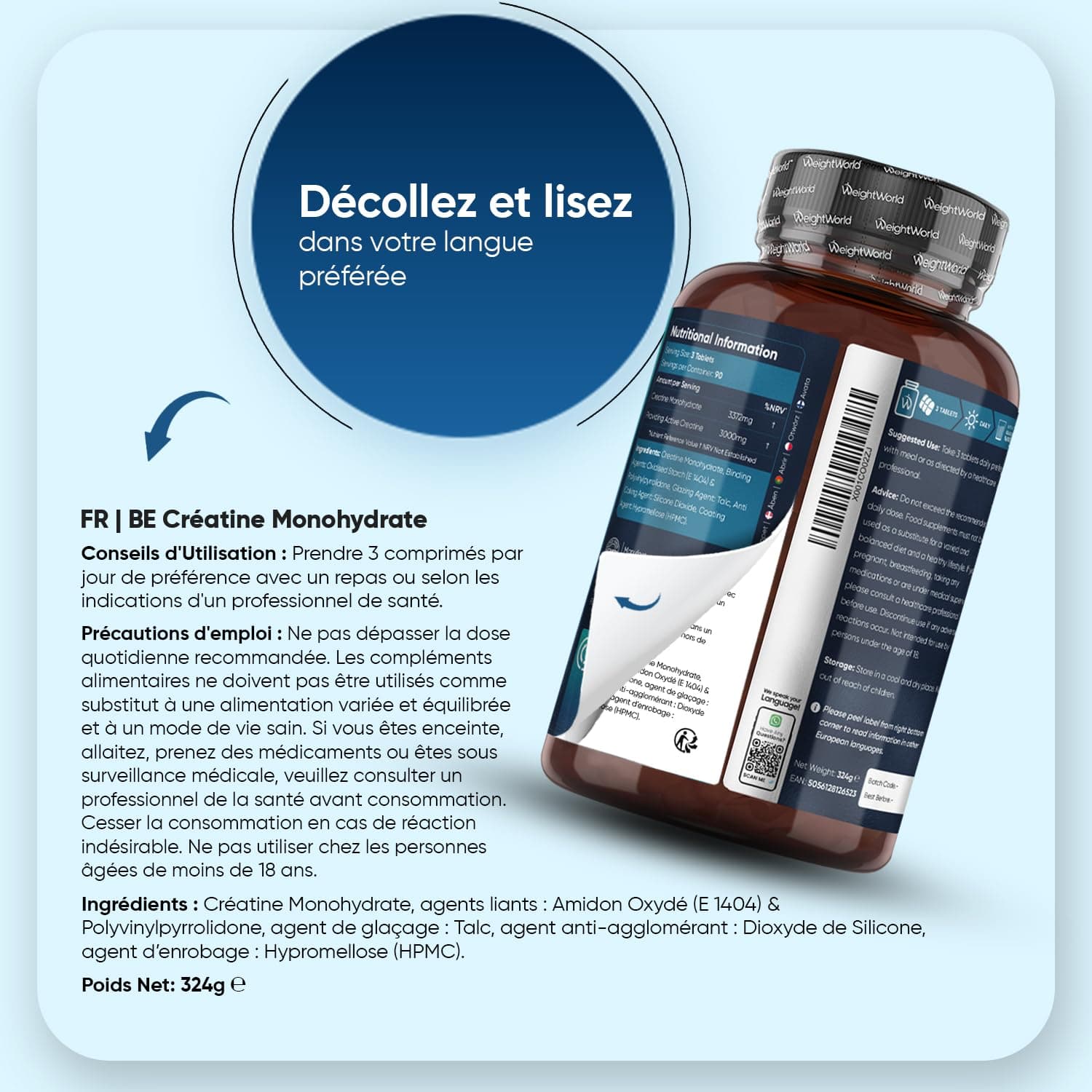 WeightWorld Creatine Monohydrate 270 comprimés Vegan – Bild 4