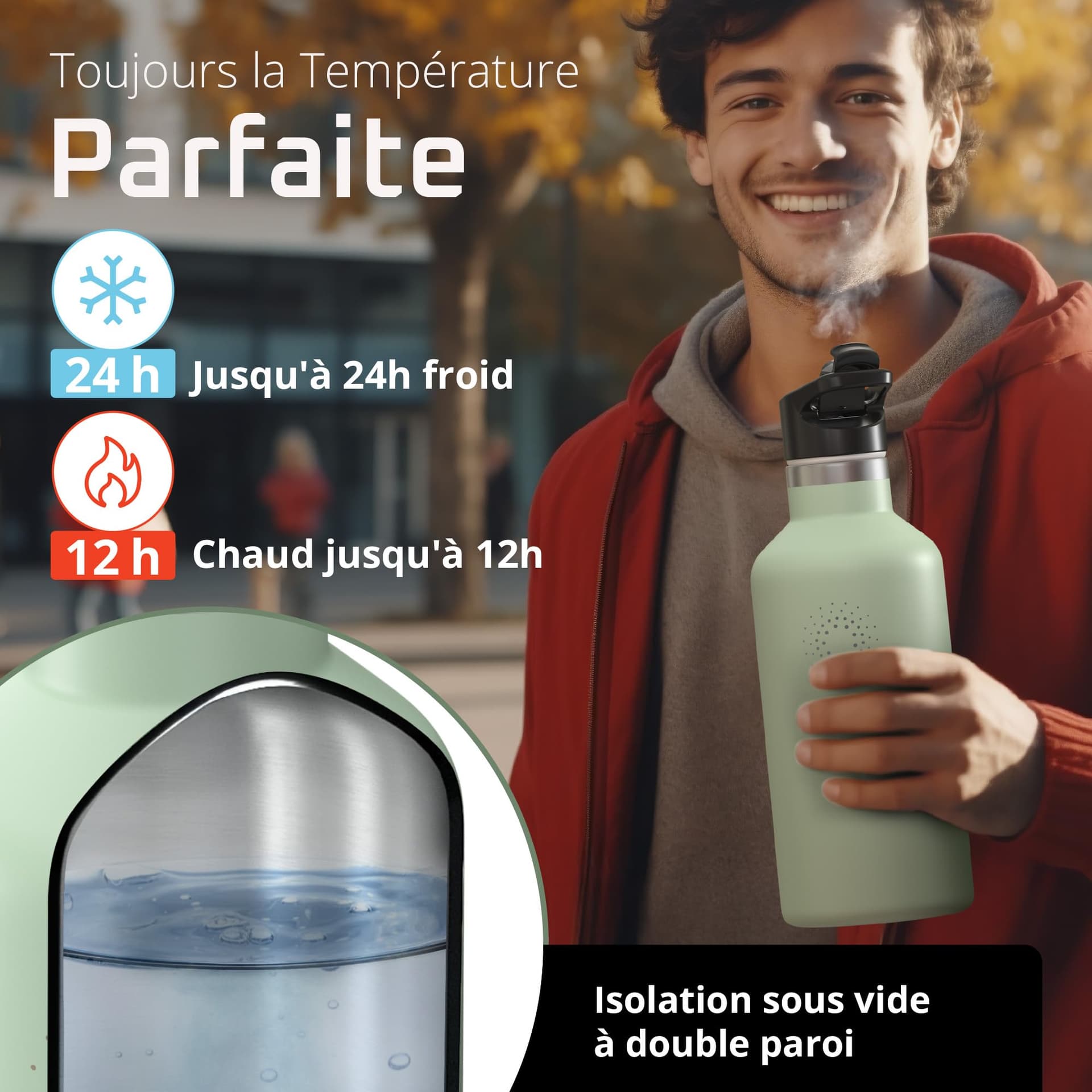 BeMaxx Gourde Inox Isotherme ACTIVE FLASK 1l – Bild 4