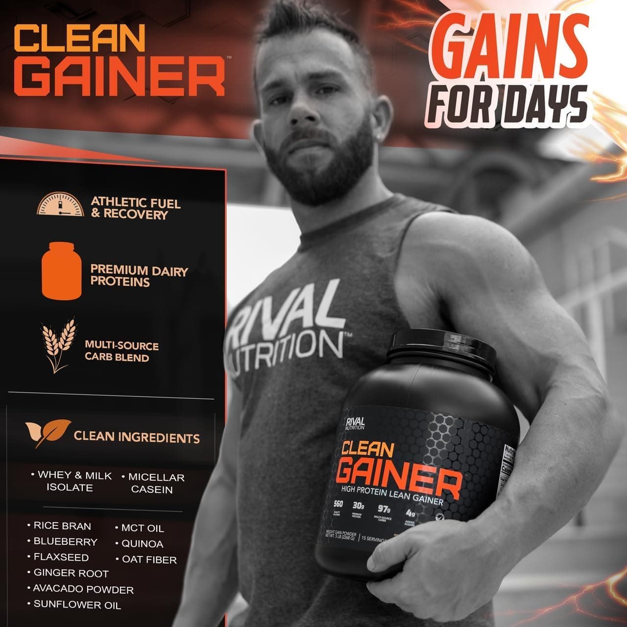 Rivalus Clean Gainer | High Protein Lean Mass Gainer Powder | 560 Calories, 30g – Bild 5
