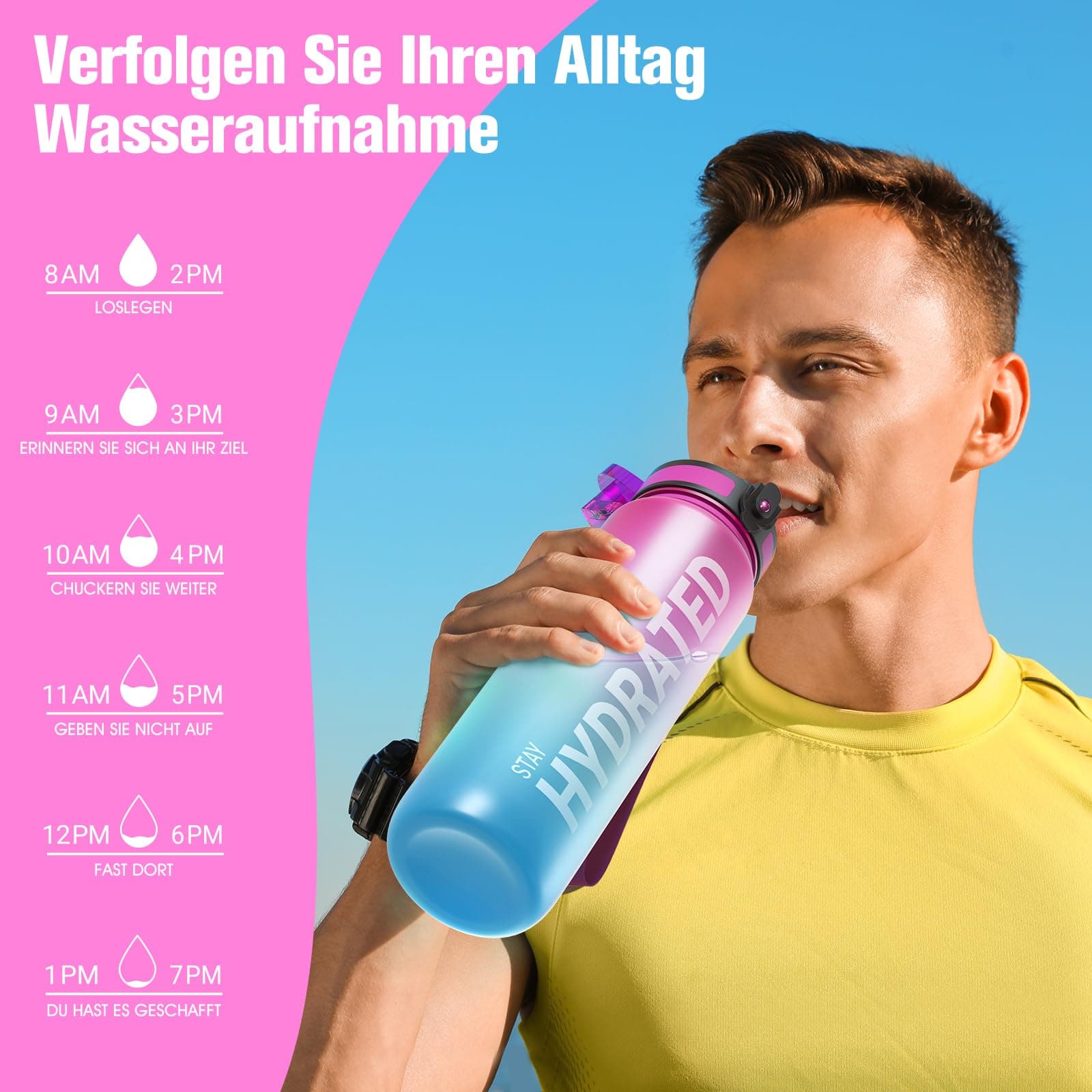 Sahara Sailor Trinkflasche, Sport Trinkflasche, [BPA-frei Tritan] 1L – Bild 6