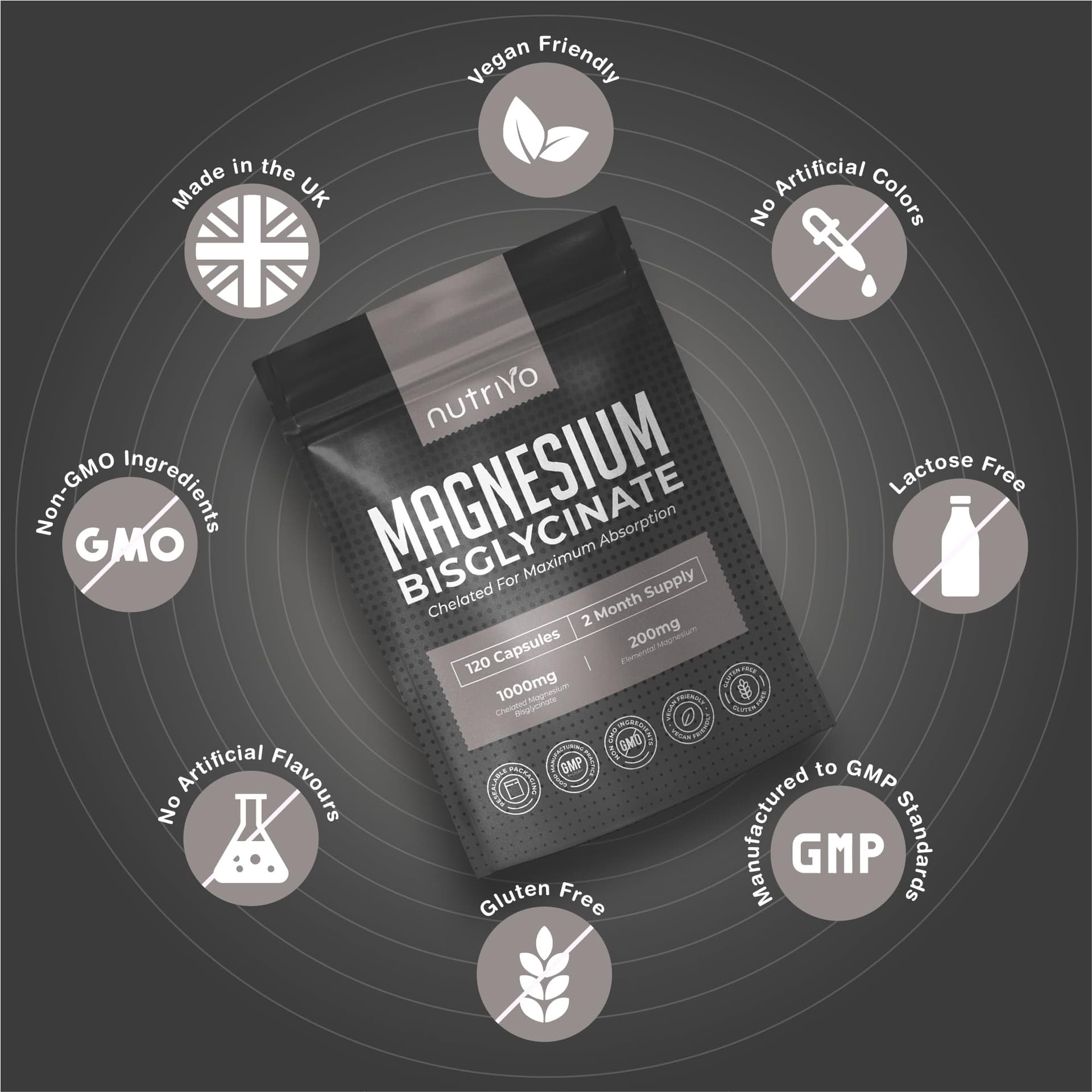 Nutrivo Magnesium Bisglycinate 1000mg – Bild 5