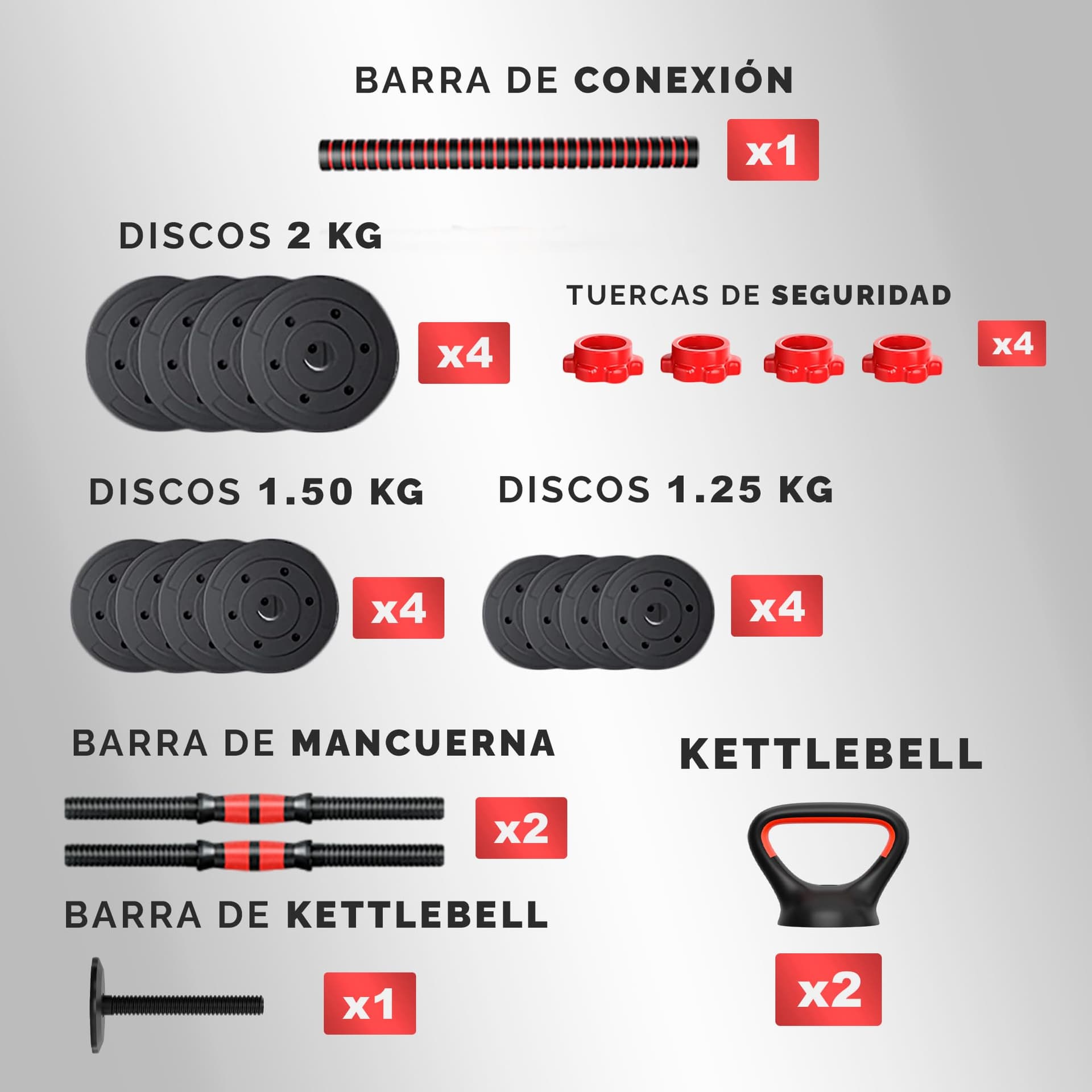 JUPPLIES Juego de Mancuernas Ajustables 4 en 1 + Kettlebell - 10kg – Bild 4