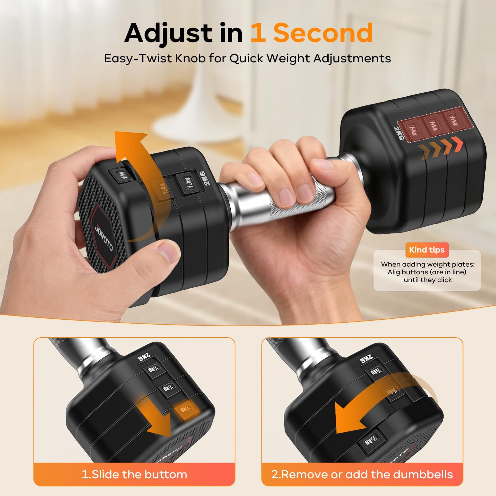 JOROTO Hanteln Set, 4-in-1 Verstellbare Hanteln Kurzhanteln 2er set, 2–5 kg – Bild 2