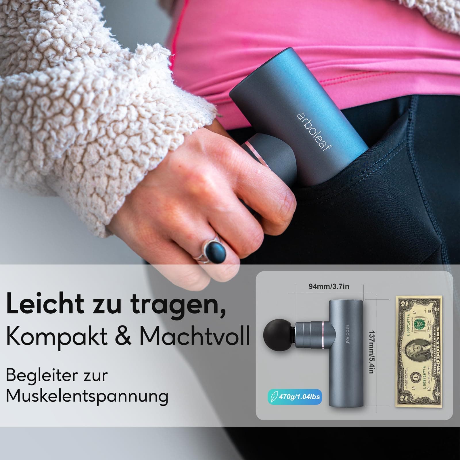 Mini Massagepistole arboleaf Mini Massagepistole Massagegerät Massage gun, 3200rpm 0,47kg – Bild 5