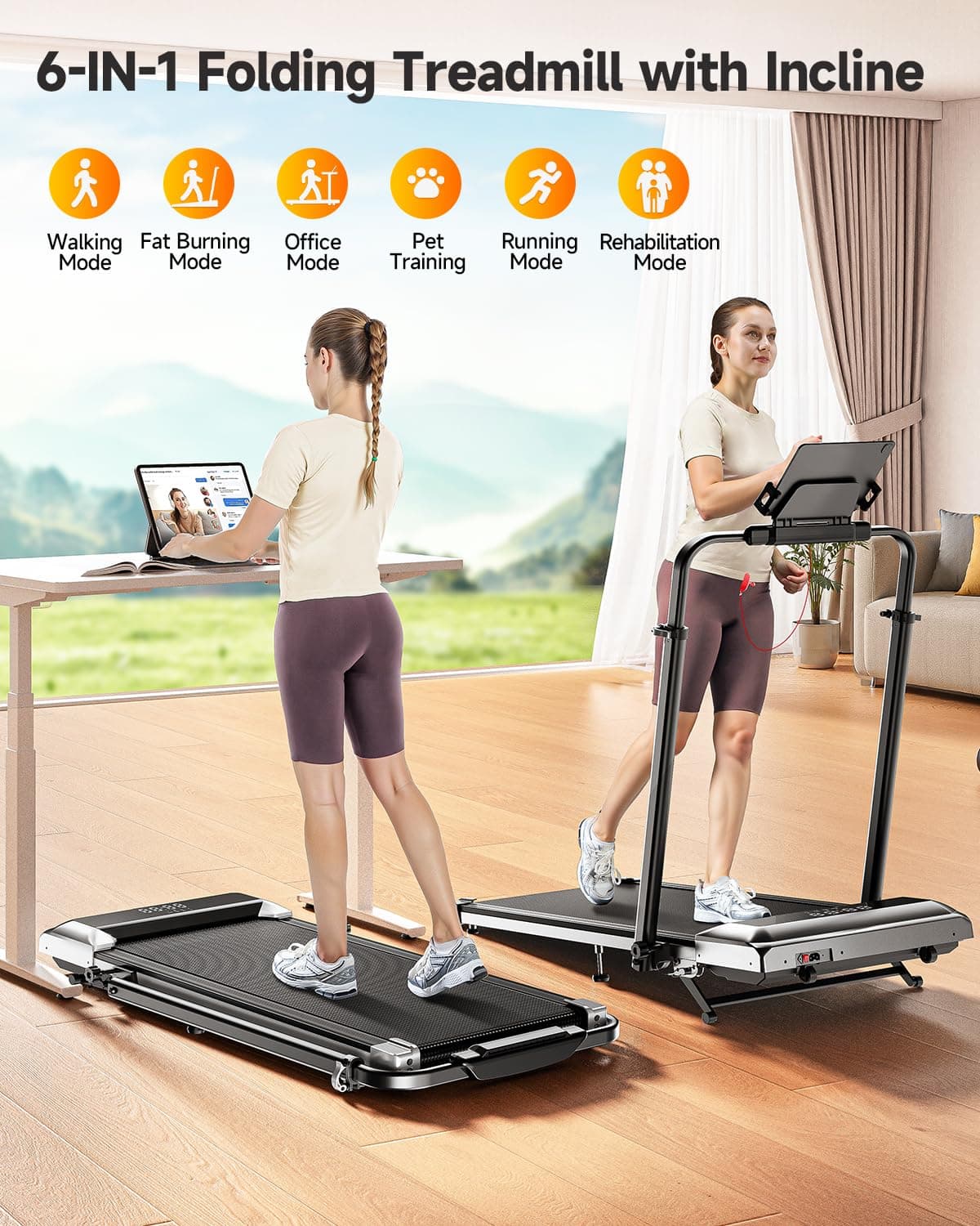 Toputure 1%-6%-12% Incline Folding Treadmill with 115 CM Retractable – Bild 5