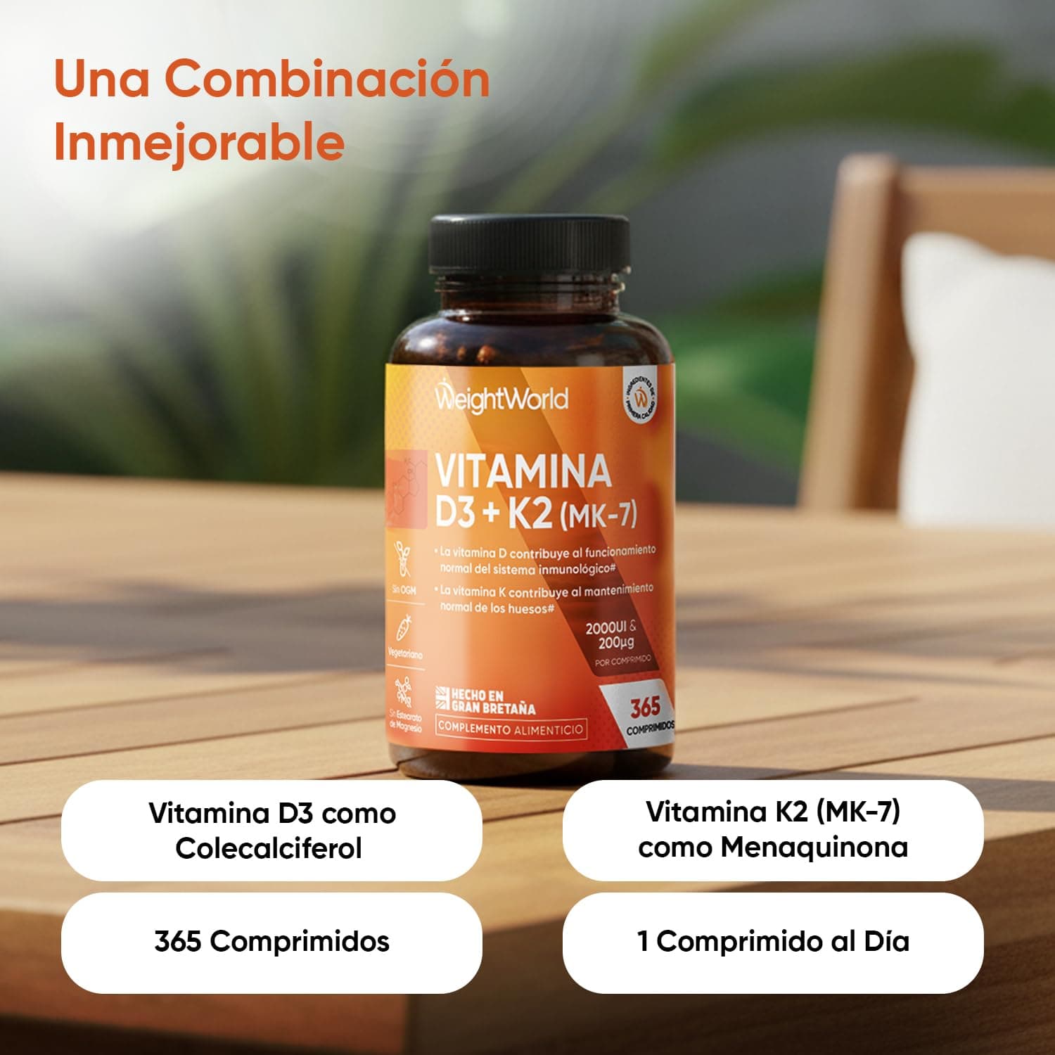 WeightWorld Vitamin D3 K2 2000 IE - 365 Tabletten – Bild 2