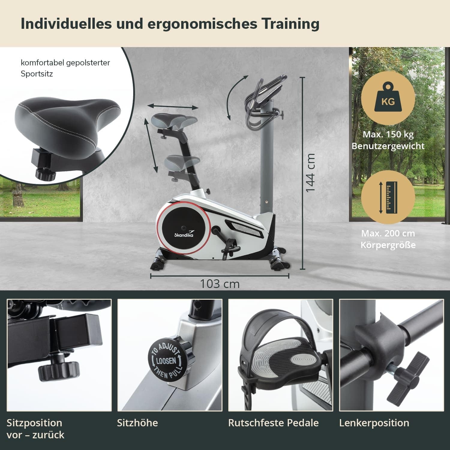Skandika Ergometer Morpheus | Heimtrainer für Zuhause, 12 kg – Bild 3
