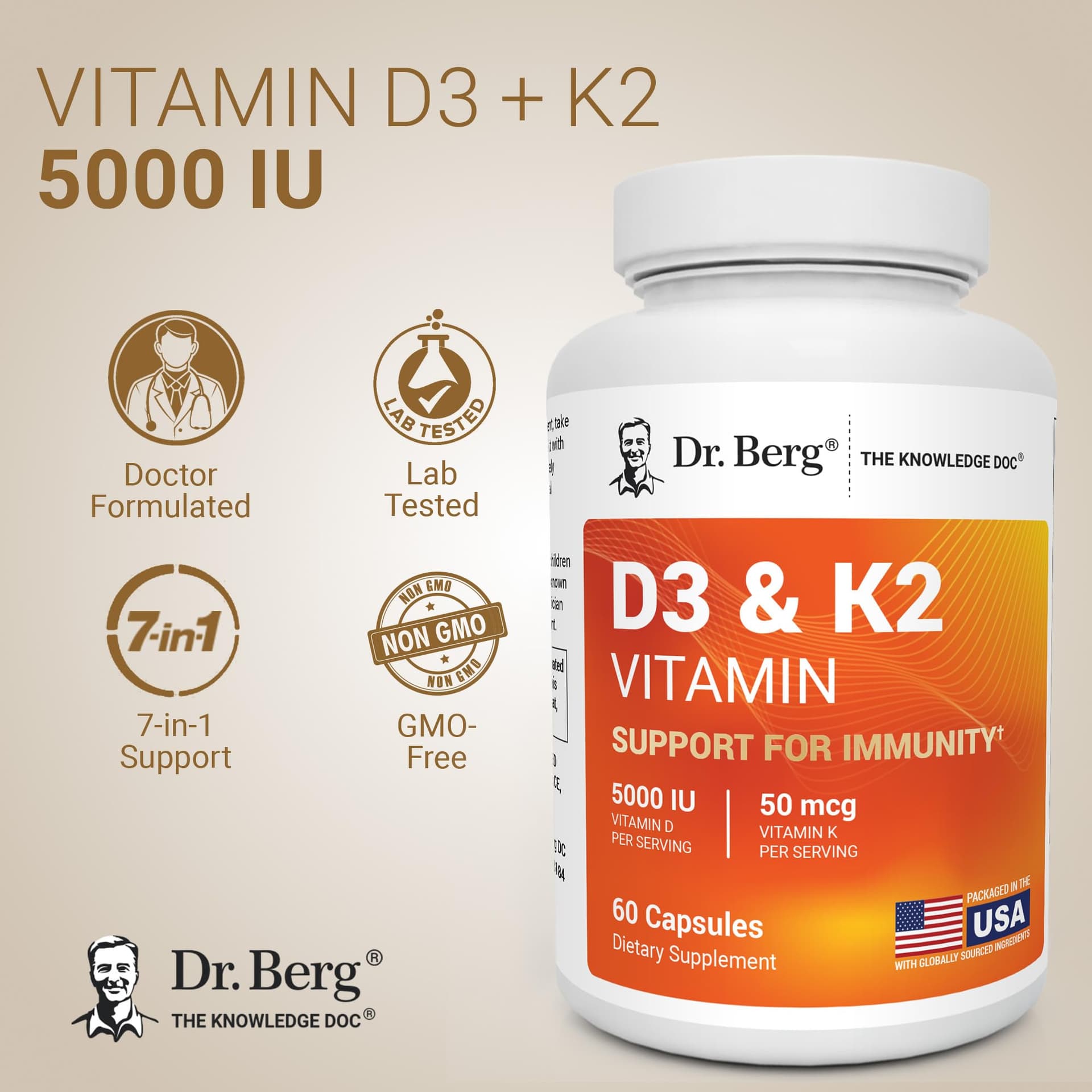 Dr. Berg Nutritionals Dr. Berg Maximum Strength 2-in-1 Vitamin D3 K2 5,000 IU – Bild 2