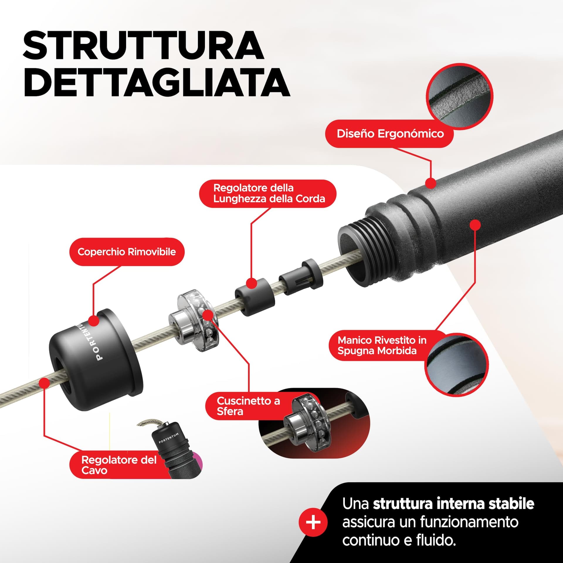 PORTENTUM Corda per Saltare Professionale Speed Corda – Bild 5