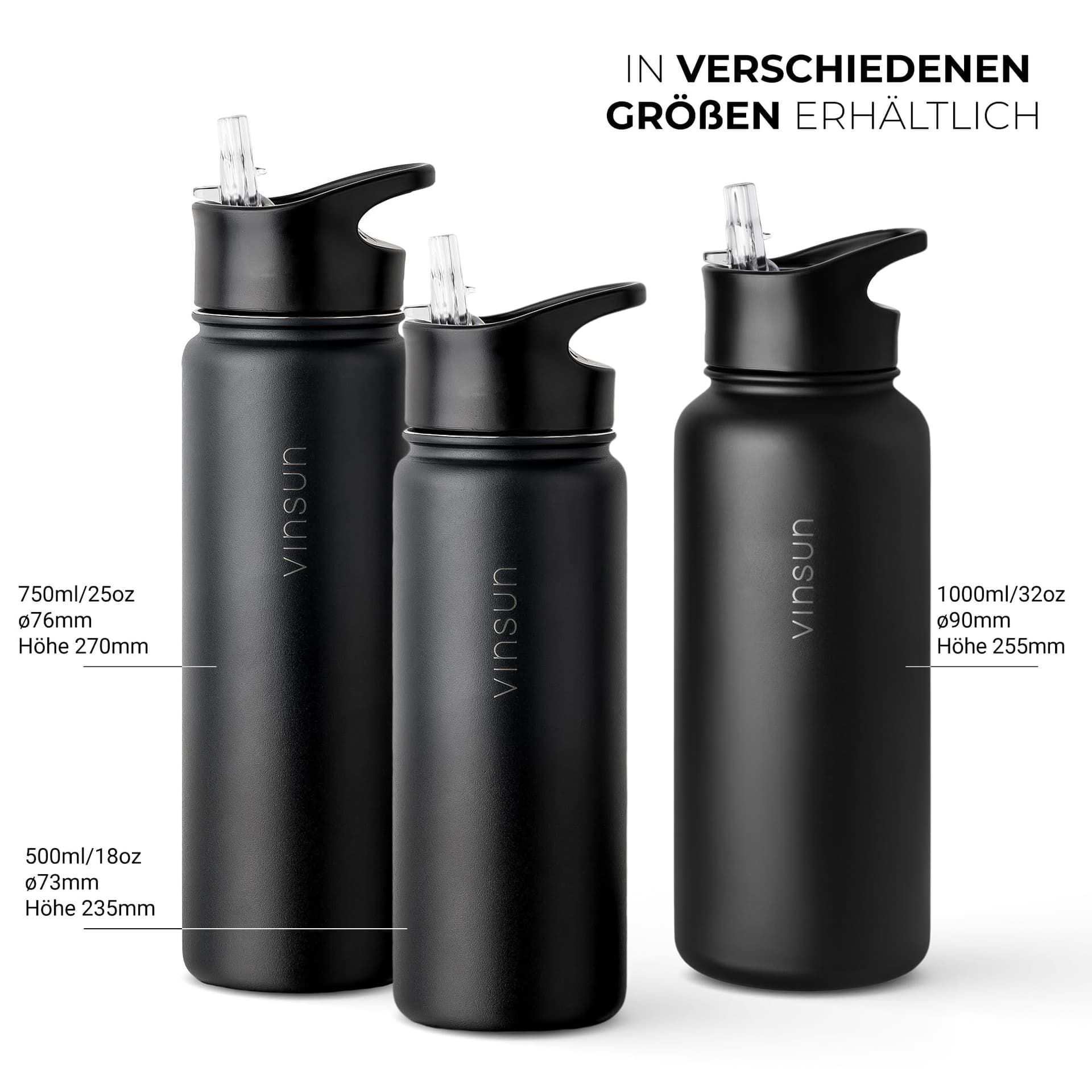 VINSUN Thermosflasche schwarz 1L – Bild 7