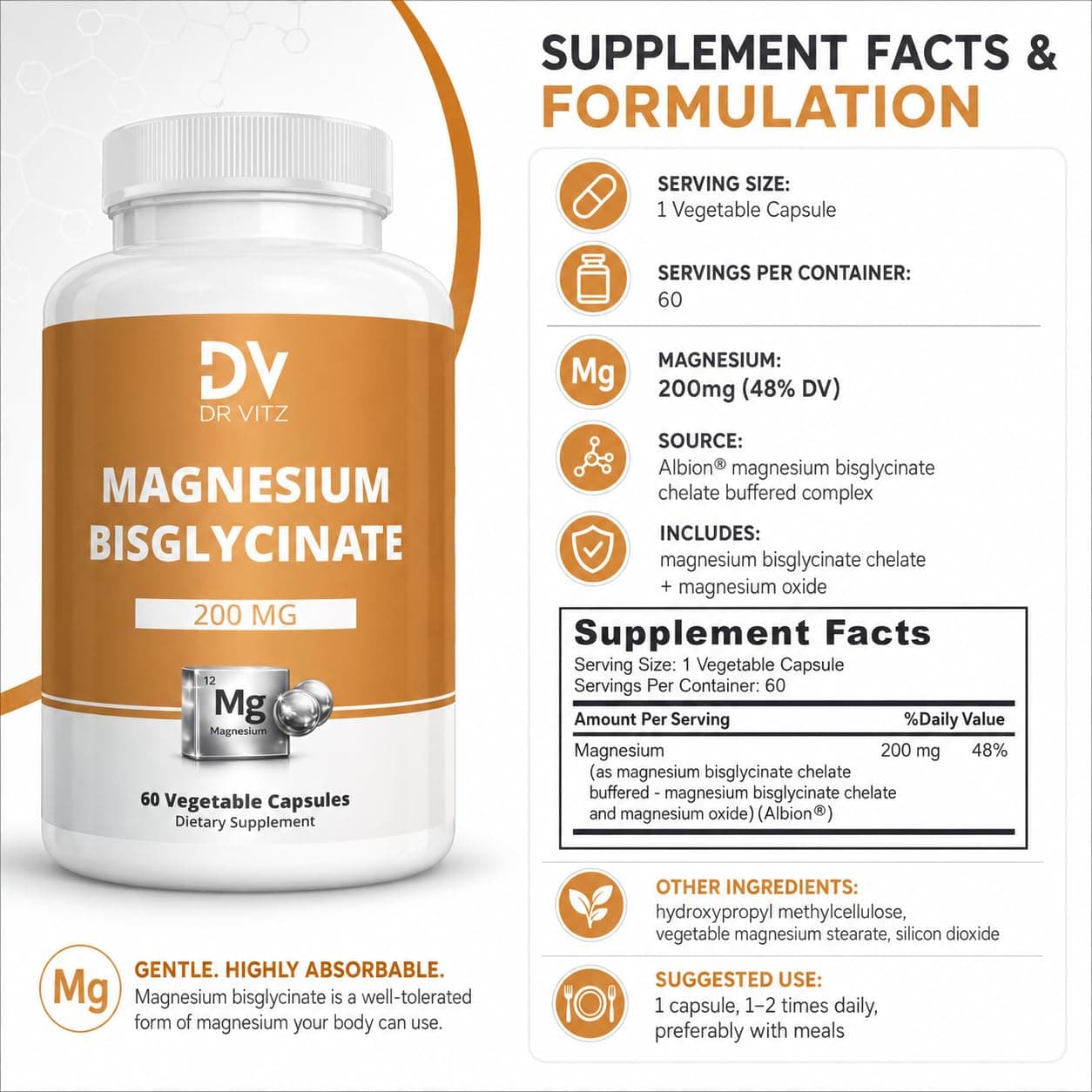 Dr Vitz Magnesium Bisglycinate Chelate 200mg – Bild 2