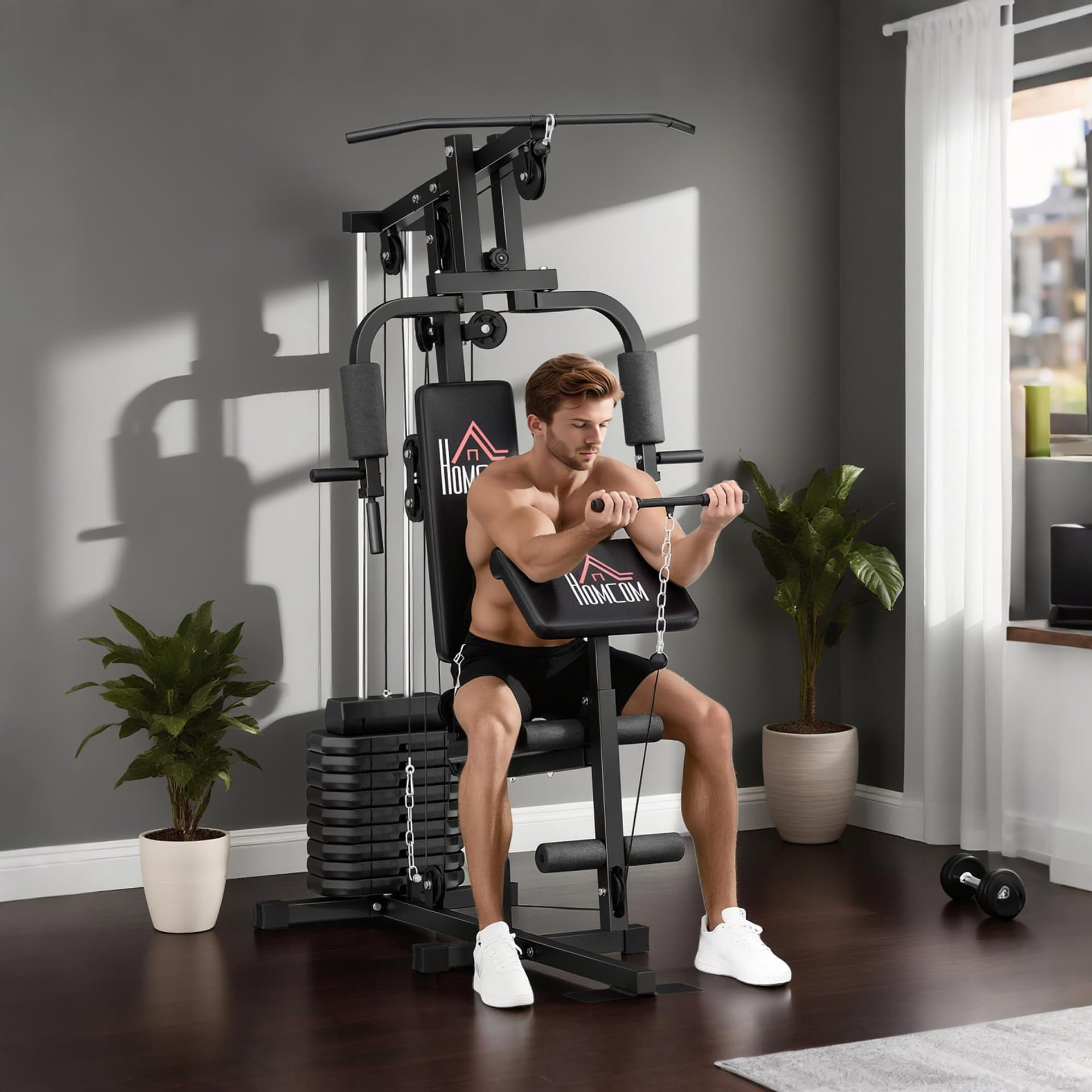 HOMCOM Stazione Fitness Multifunzione Power Tower con Pesi fino 45kg – Bild 8