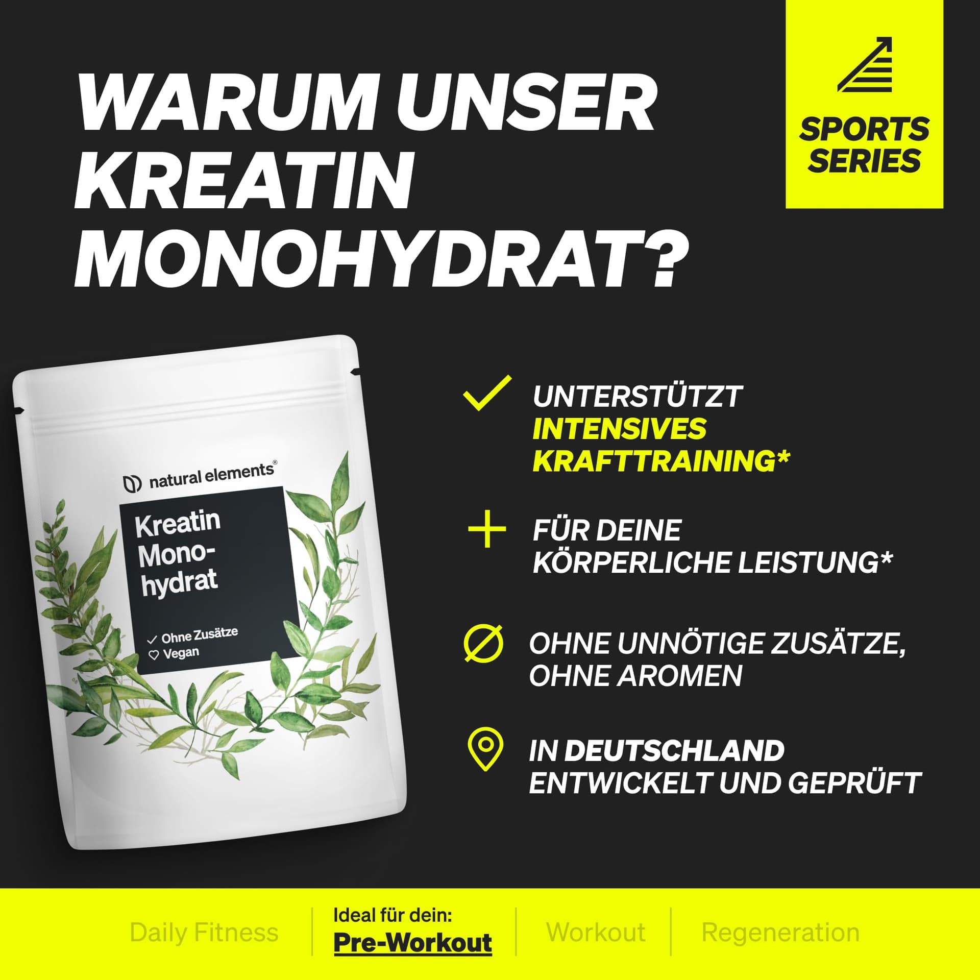 Natural Elements Creatin Monohydrat – 500g – Bild 2