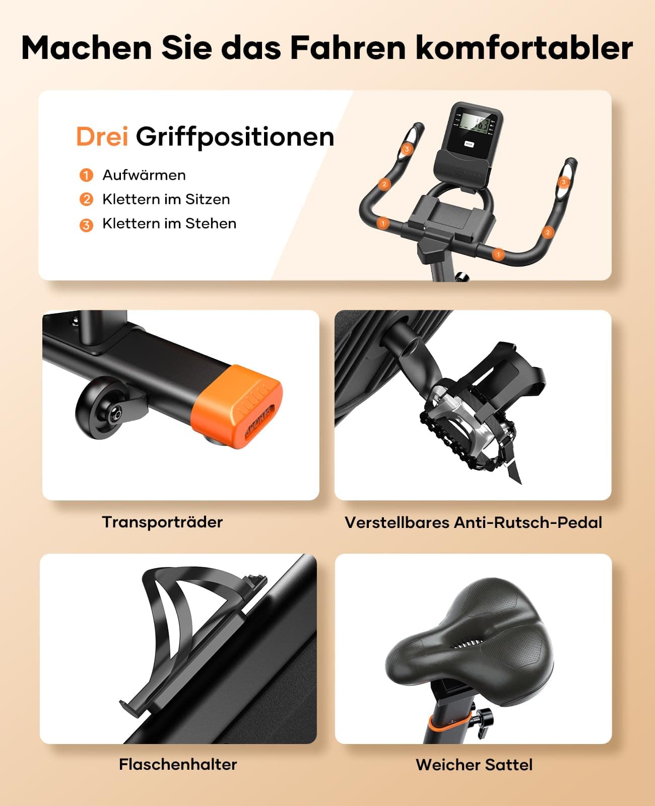 Toputure Neu Toputure Heimtrainer Fahrrad mit Pulsmessung und APP – Bild 8