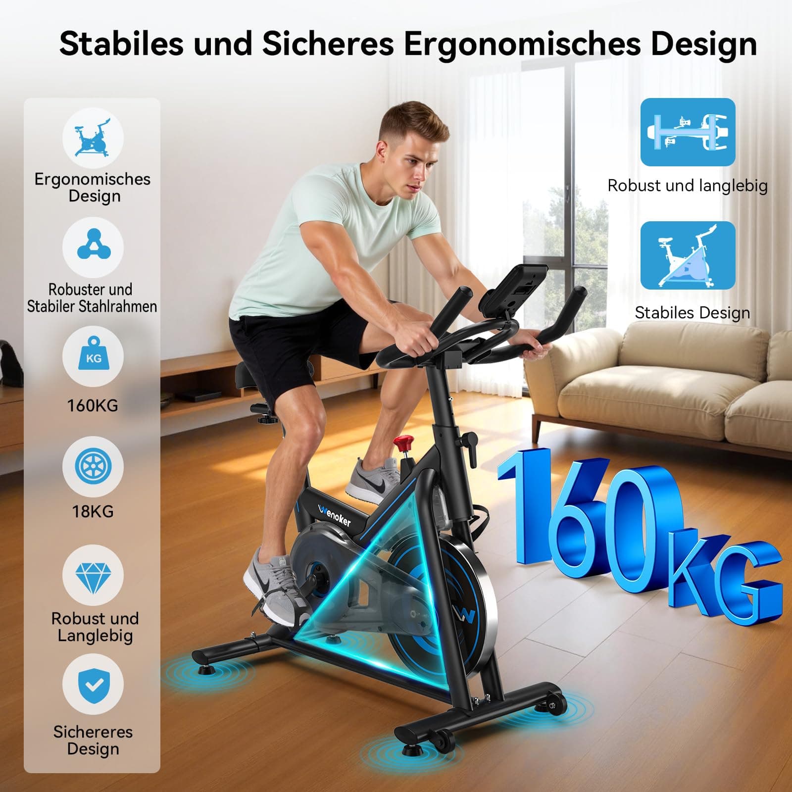 Wenoker Heimtrainer Fahrrad mit App – Bild 4