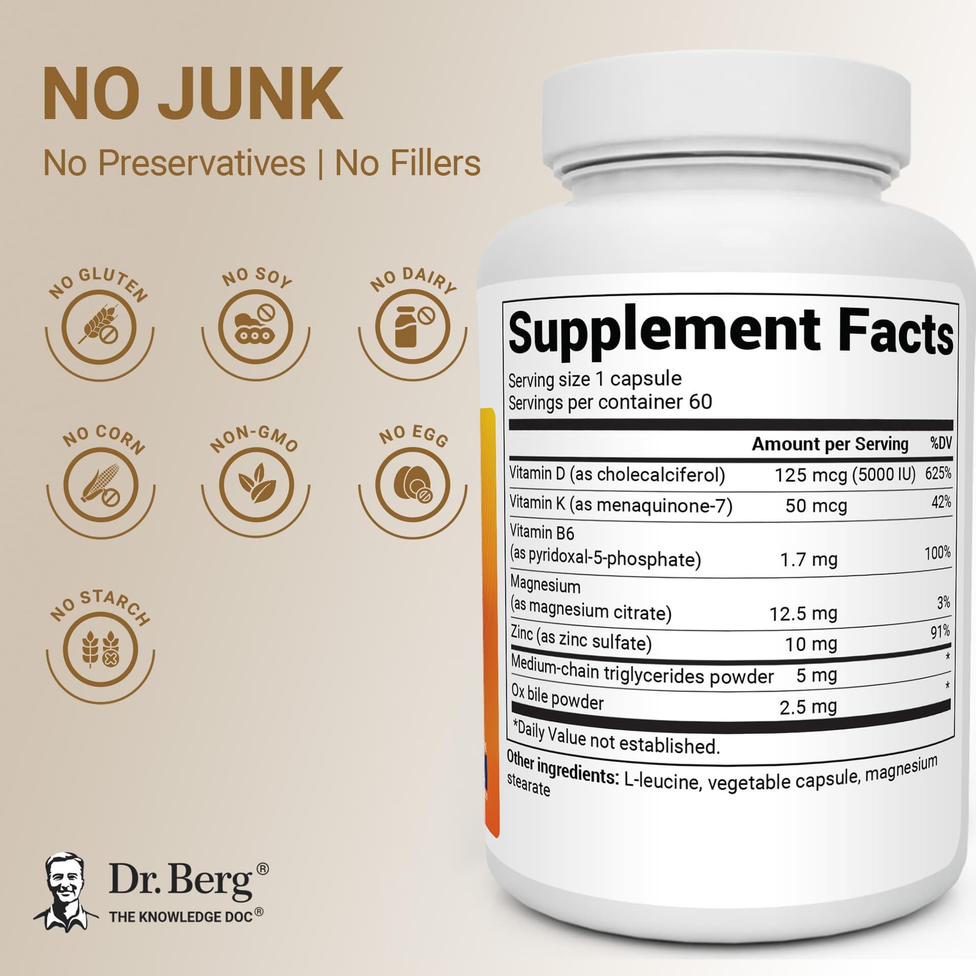 Dr. Berg Nutritionals Dr. Berg Maximum Strength 2-in-1 Vitamin D3 K2 5,000 IU – Bild 3