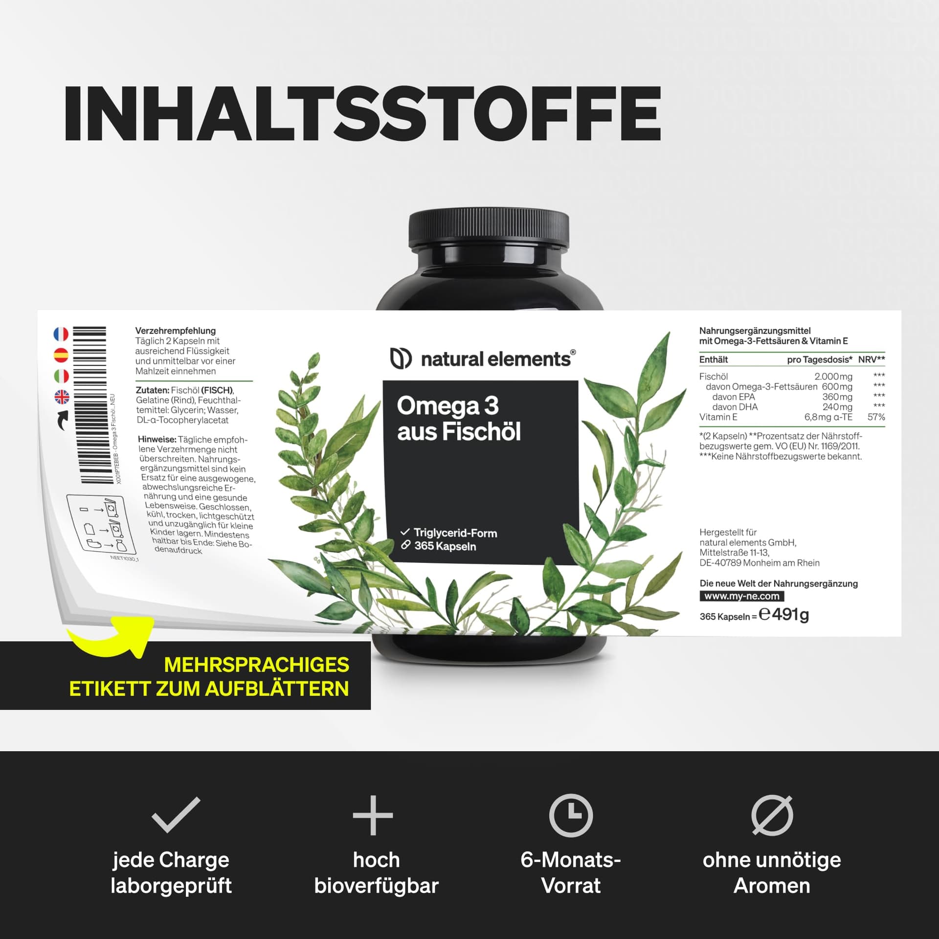 Natural Elements Omega 3 – 365 Kapseln – Bild 6