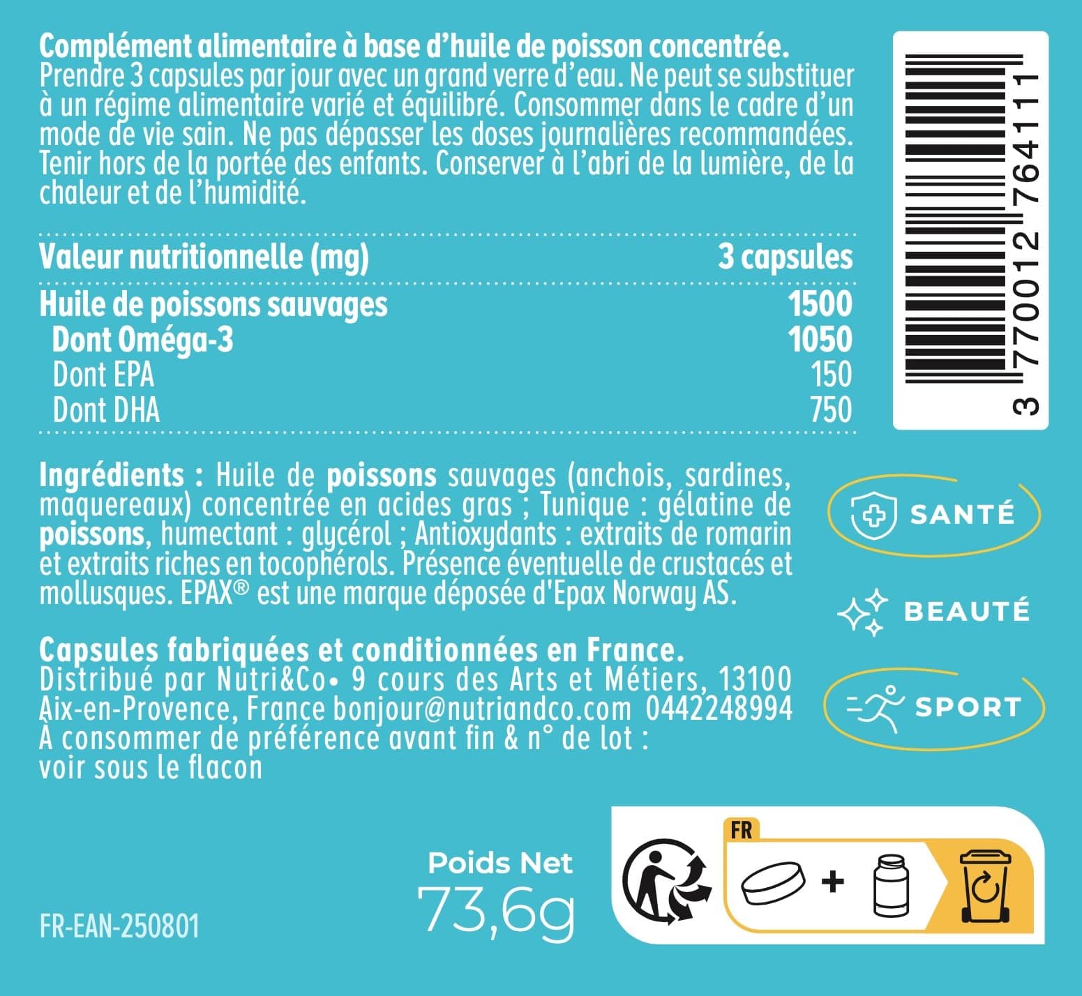 NUTRI & CO Omega 3 Huile de Poissons Sauvages EPAX® – Bild 7